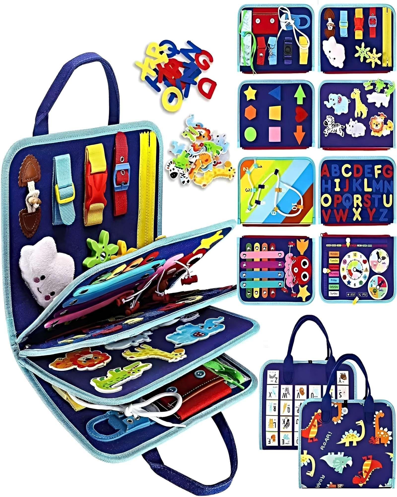 Libro Sensorial de 8 Páginas: Juego Educativo y Motricidad azul-0