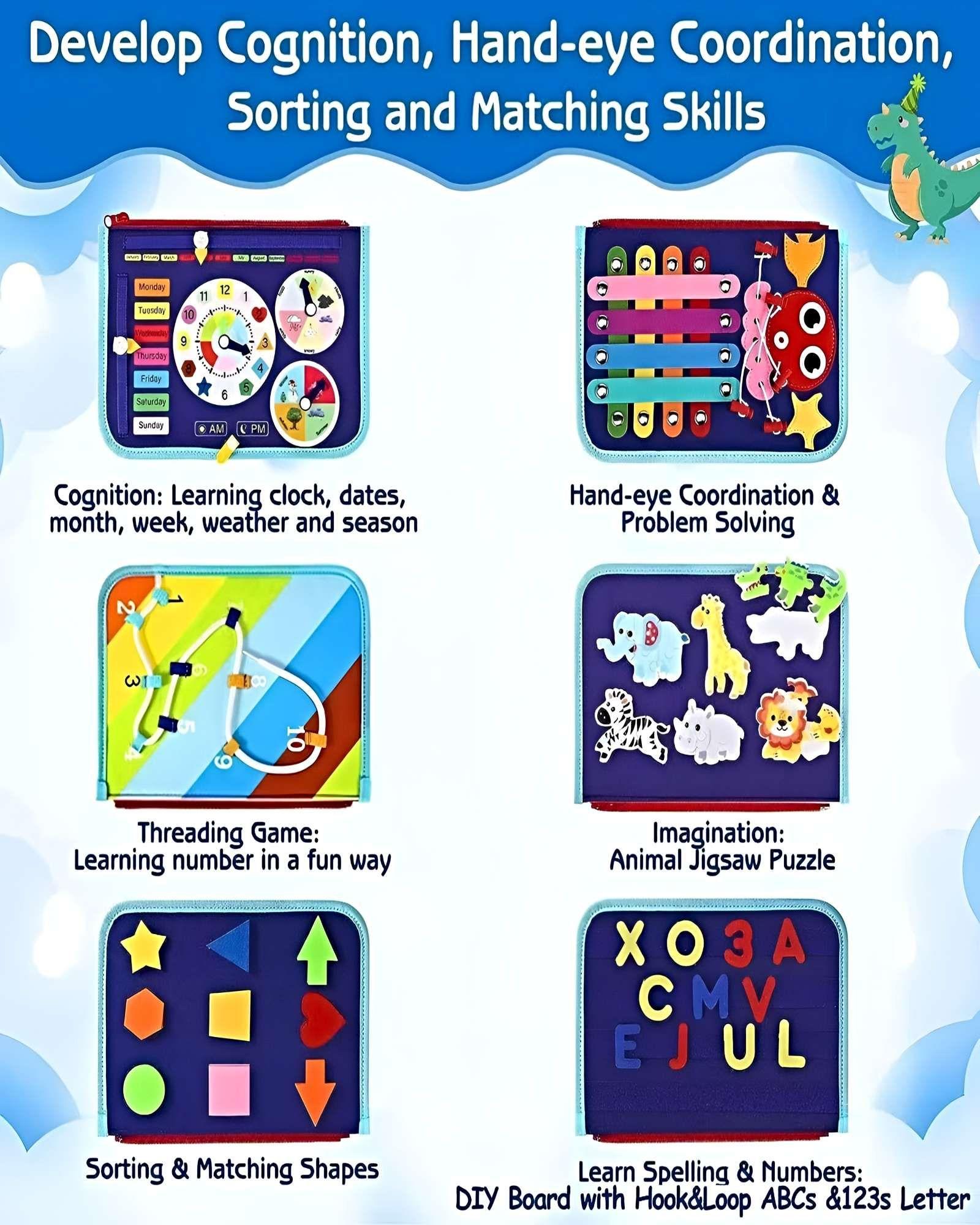 Libro Sensorial de 8 Páginas: Juego Educativo y Motricidad azul-2