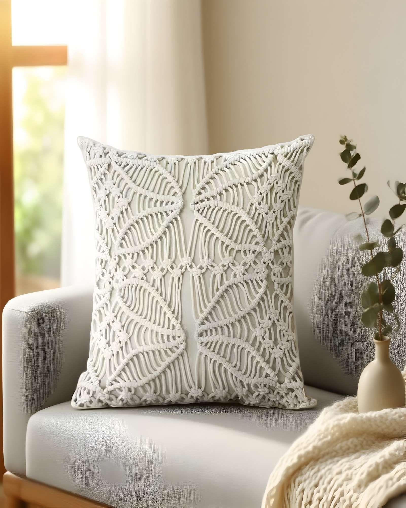 SET DE 2 FUNDAS DE COJIN ESTILO BOHEMIO 45X45 CM BLANCO 05-2