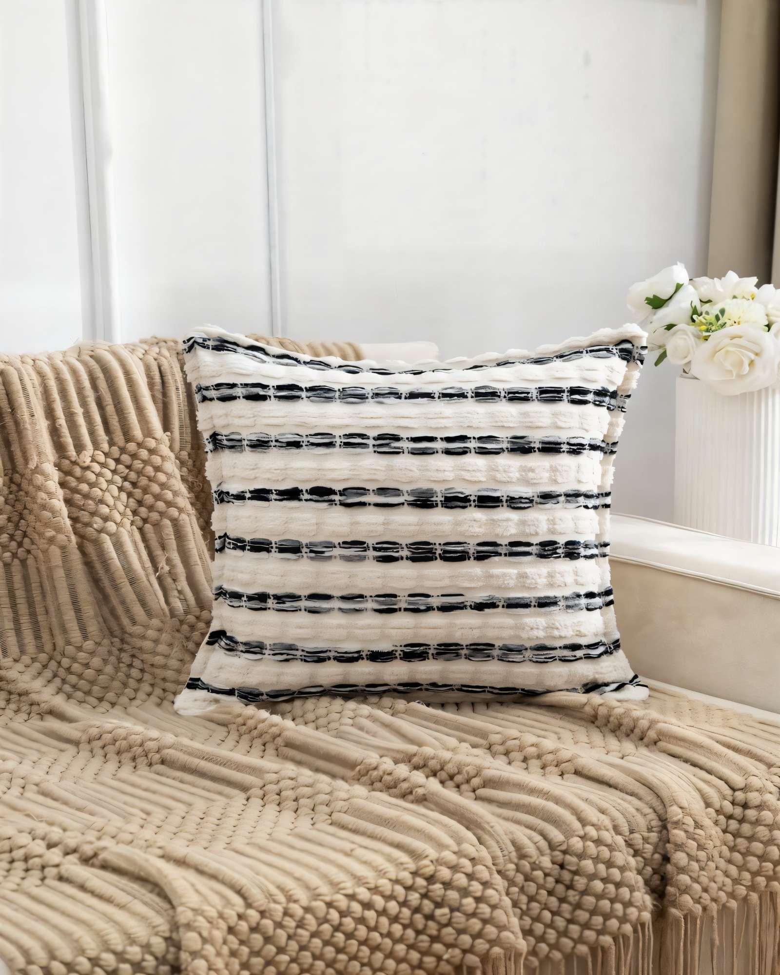 PACK DE 2 FUNDAS DE COJIN 45CMX45CM A RAYAS BEIGE CON NEGRO-2