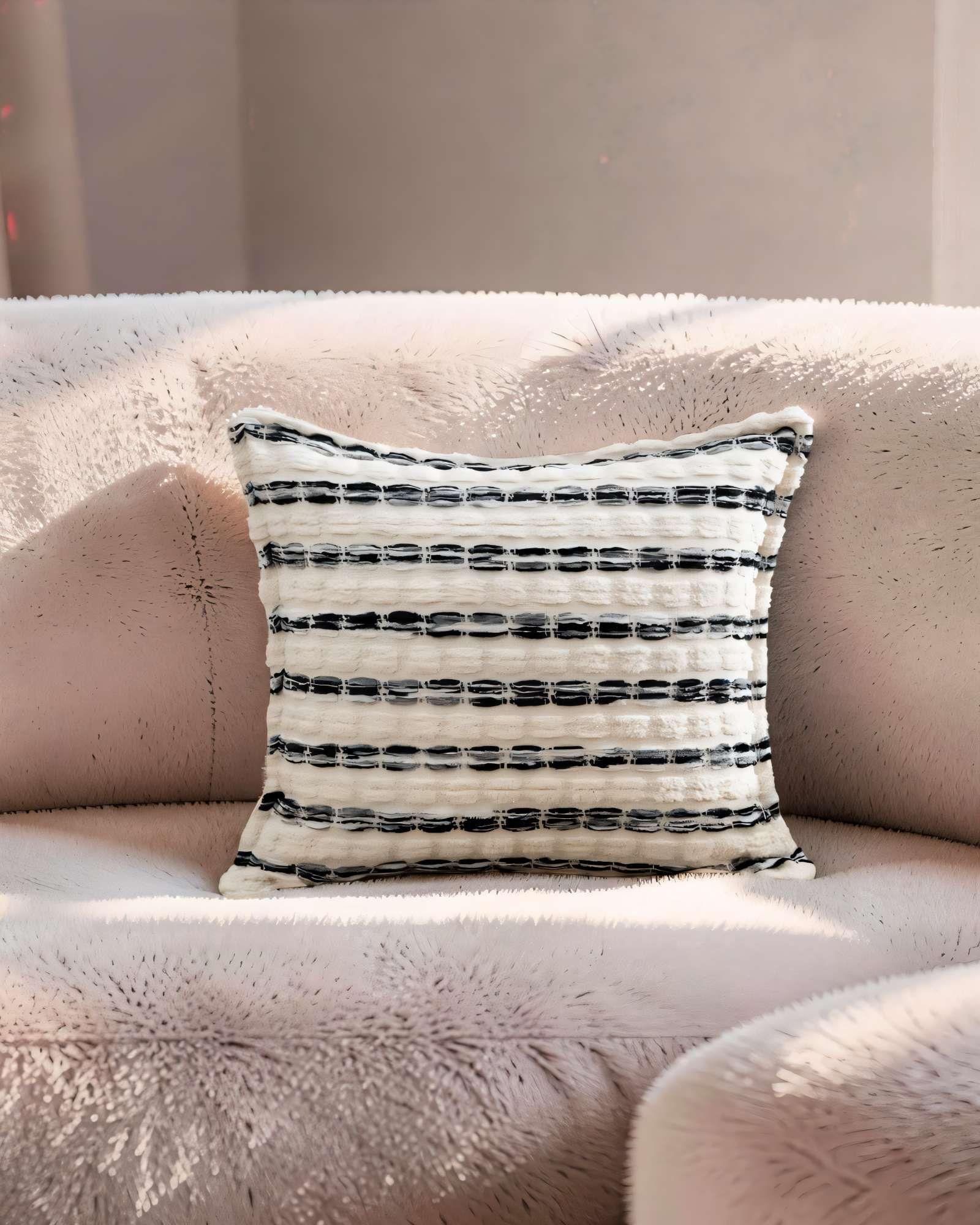 PACK DE 2 FUNDAS DE COJIN 45CMX45CM A RAYAS BEIGE CON NEGRO-3