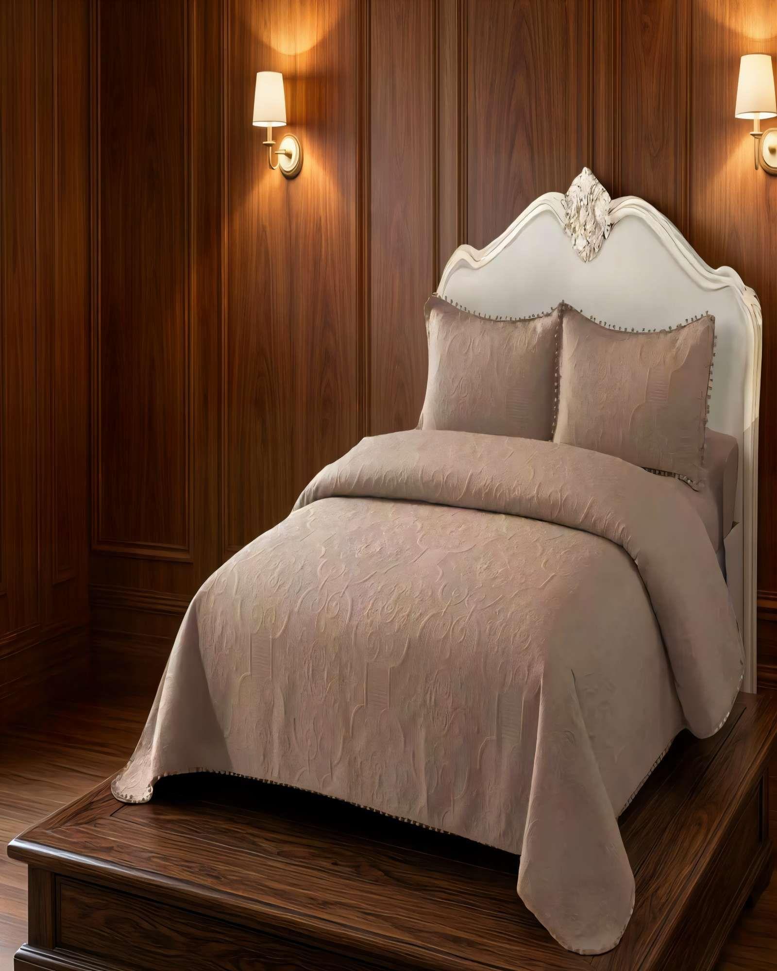 CUBRECAMA QUILT DE VERANO 1,5 PLAZAS CON POMPON COLOR MARRÓN-3