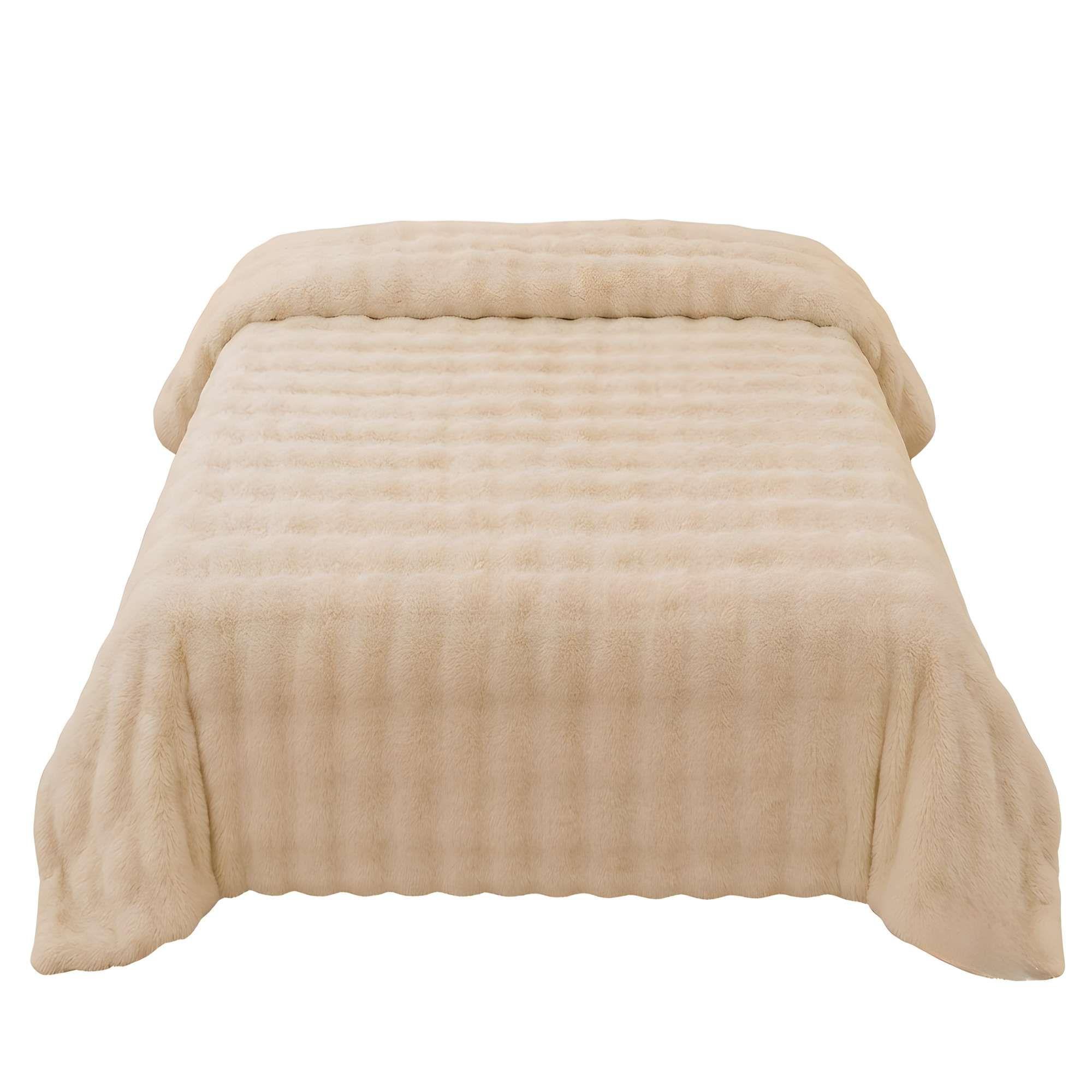 FRAZADA 2 PLAZA TEXTURIZADA COLOR BEIGE-3