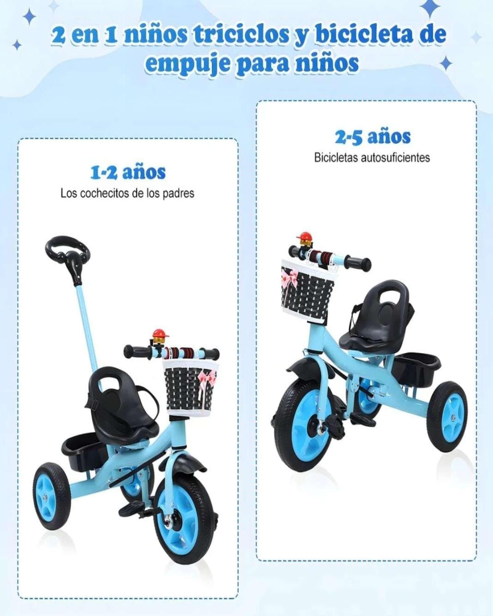Triciclo infantil multifunción 2 en 1 Azul-3