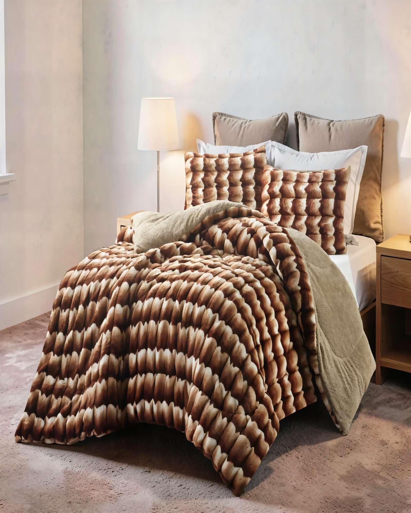 COBERTOR IMITACION DE PIEL DE CONEJO CON DISEÑO 2PLAZA COLOR CAFÉ-2