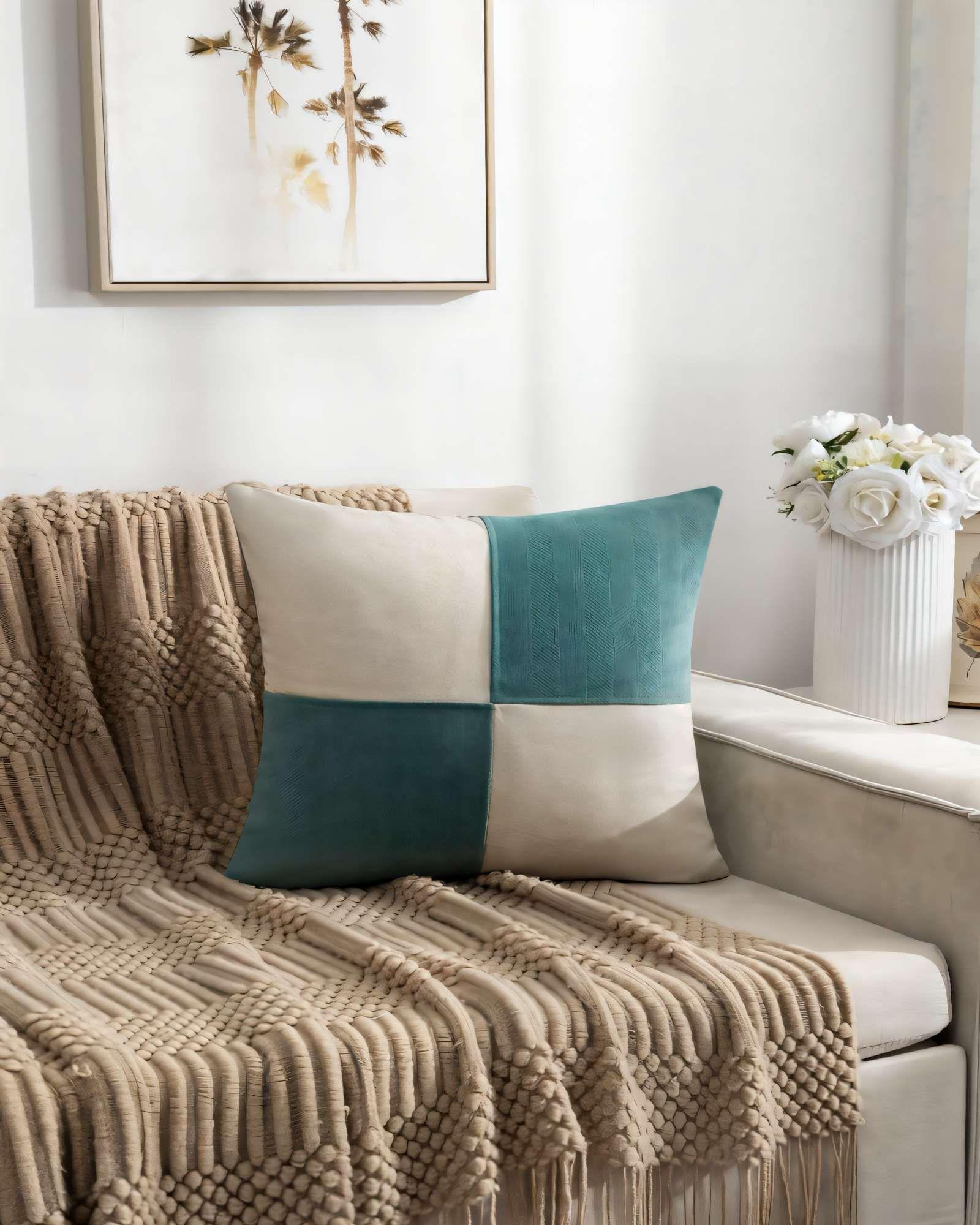 PACK DE 4 FUNDAS DE COJIN 45CMX45CM CHENILLE ROMBO COLOR TURQUESA-2