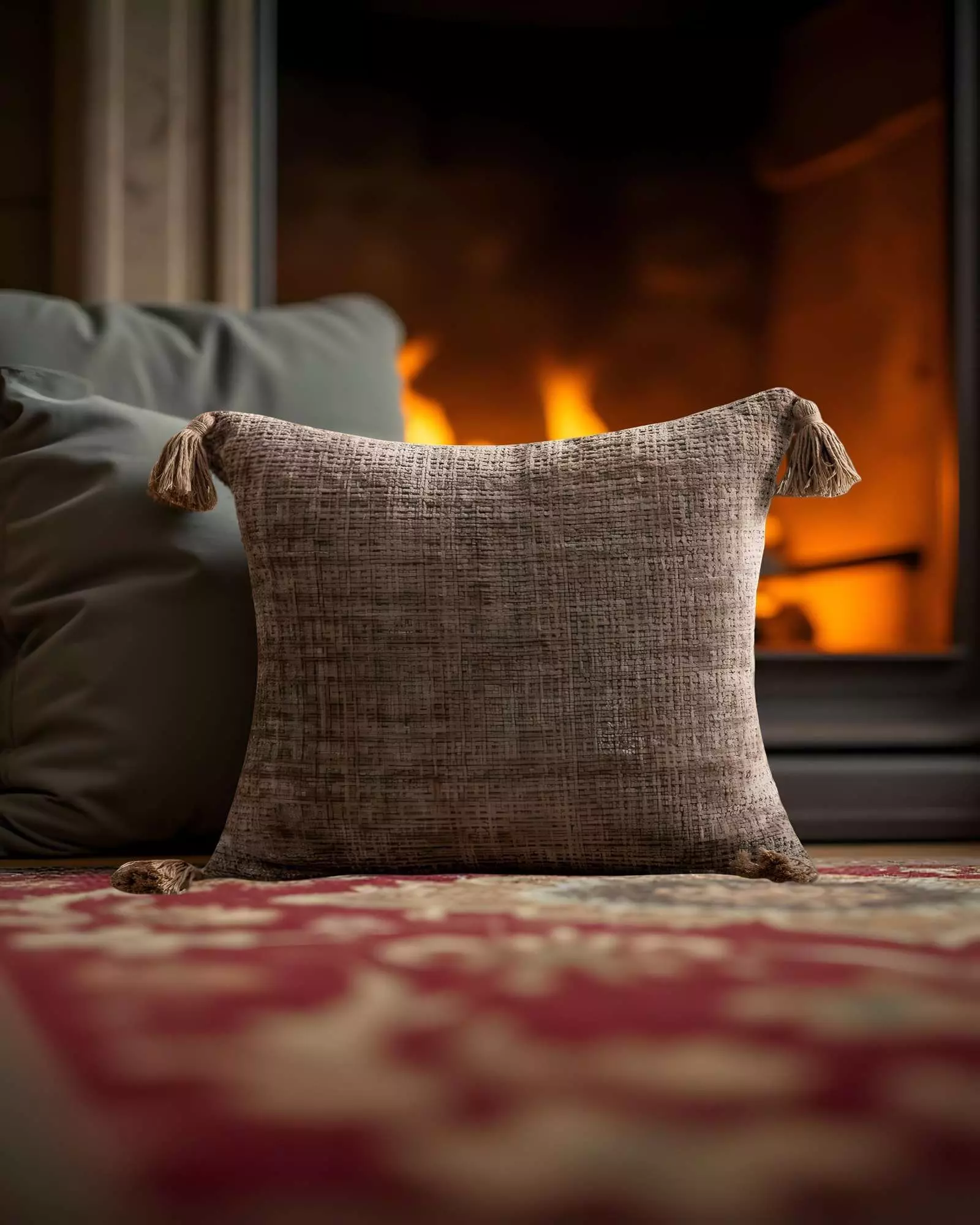 SET DE 2 FUNDAS DE COJIN CHENILLE CON BORLAS 45X45 CAFÉ-2