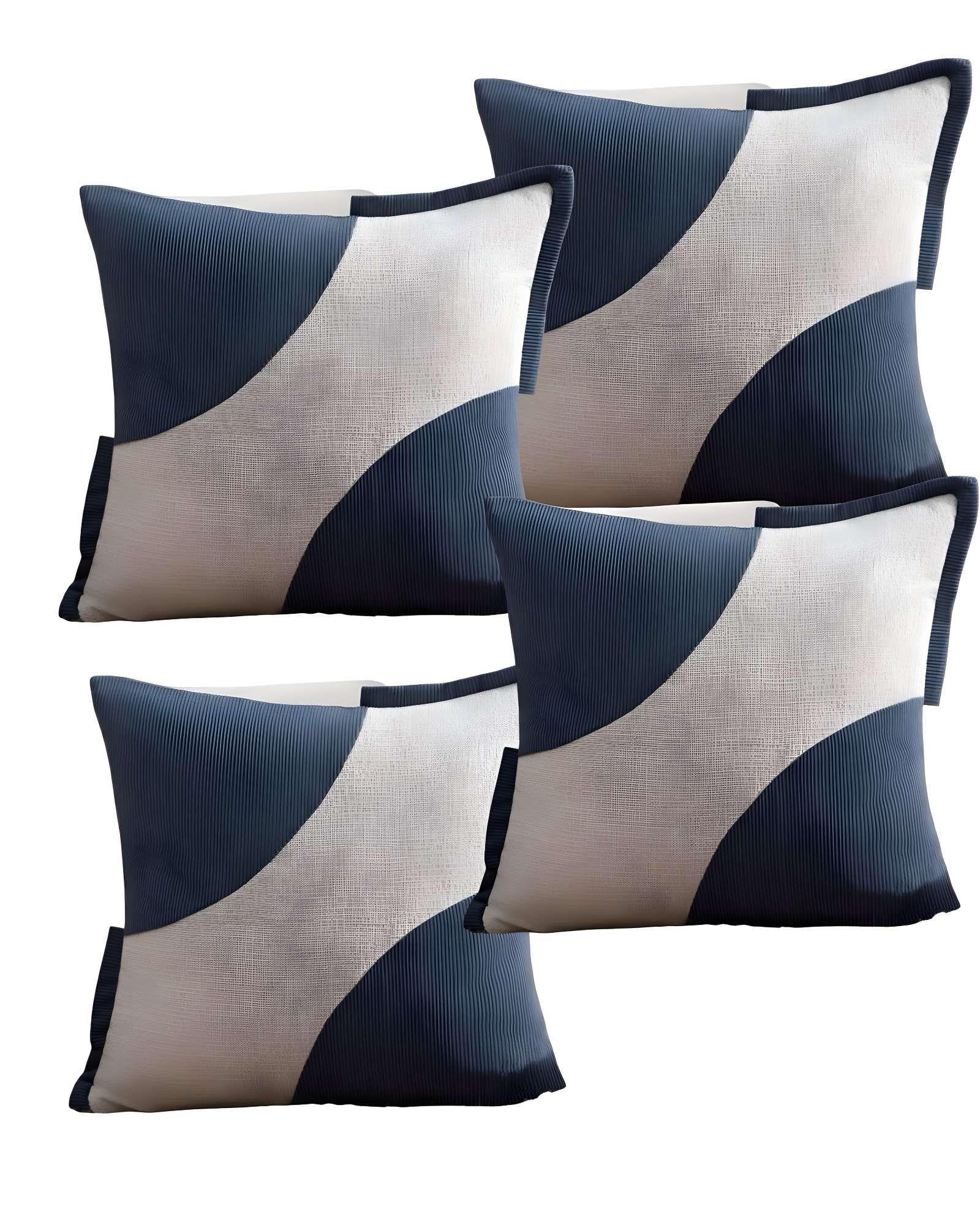PACK DE 4 FUNDAS DE COJINES DISEÑO TELA PANA EMPALMADO 45CM X 45 CM AZUL-2