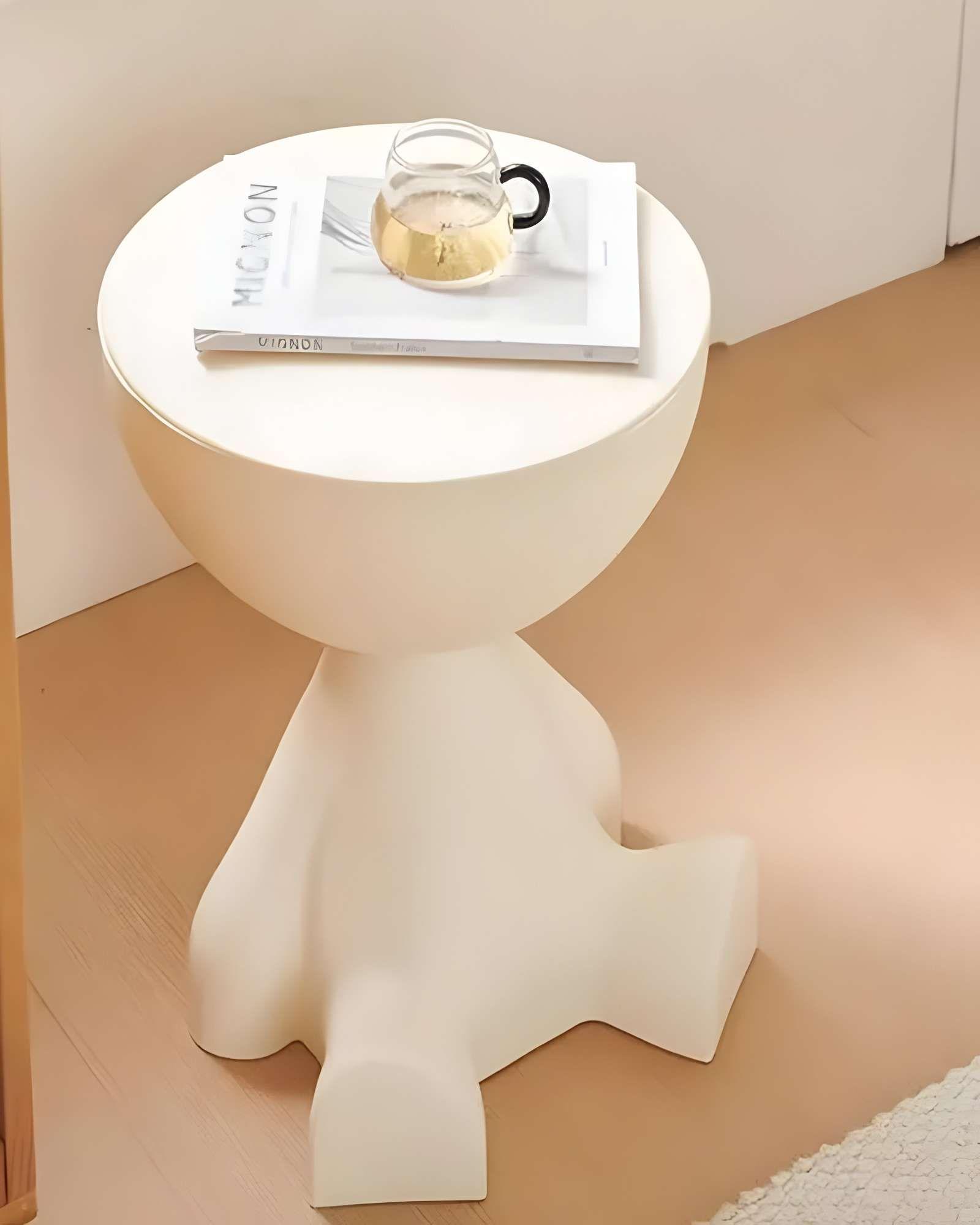 EL GUARDIÁN SENTADO: MESA DE ARRIMO ESCULTURAL BLANCO INVIERNO-4