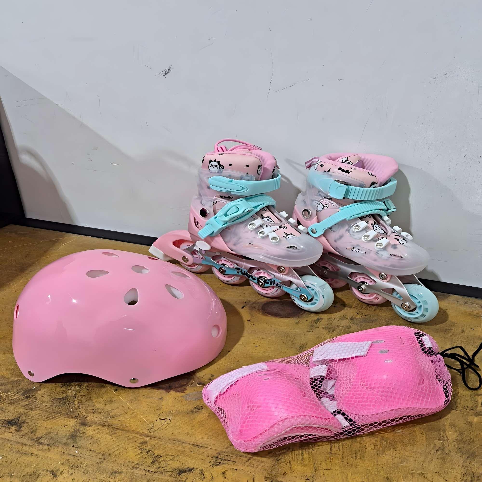 PATIN LINEAL CON LUCES Y KIT TALLA M 35-38 ROSA2-2