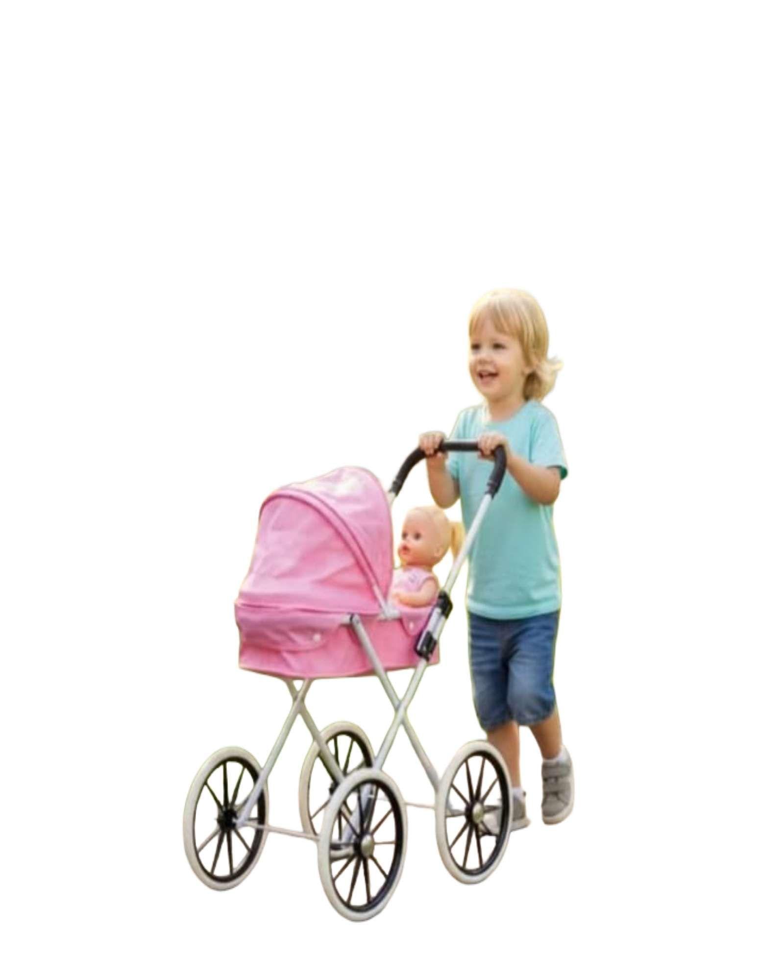 Cochecito de Muñecas Clásico Plegable Rosa-1