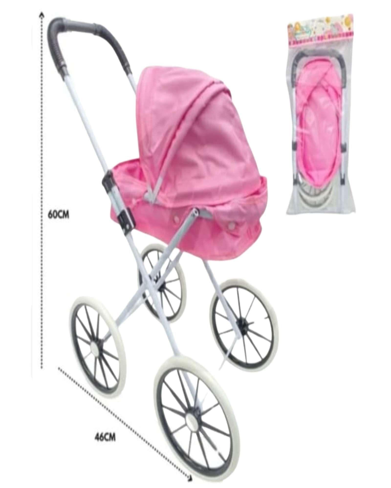 Cochecito de Muñecas Clásico Plegable Rosa-2