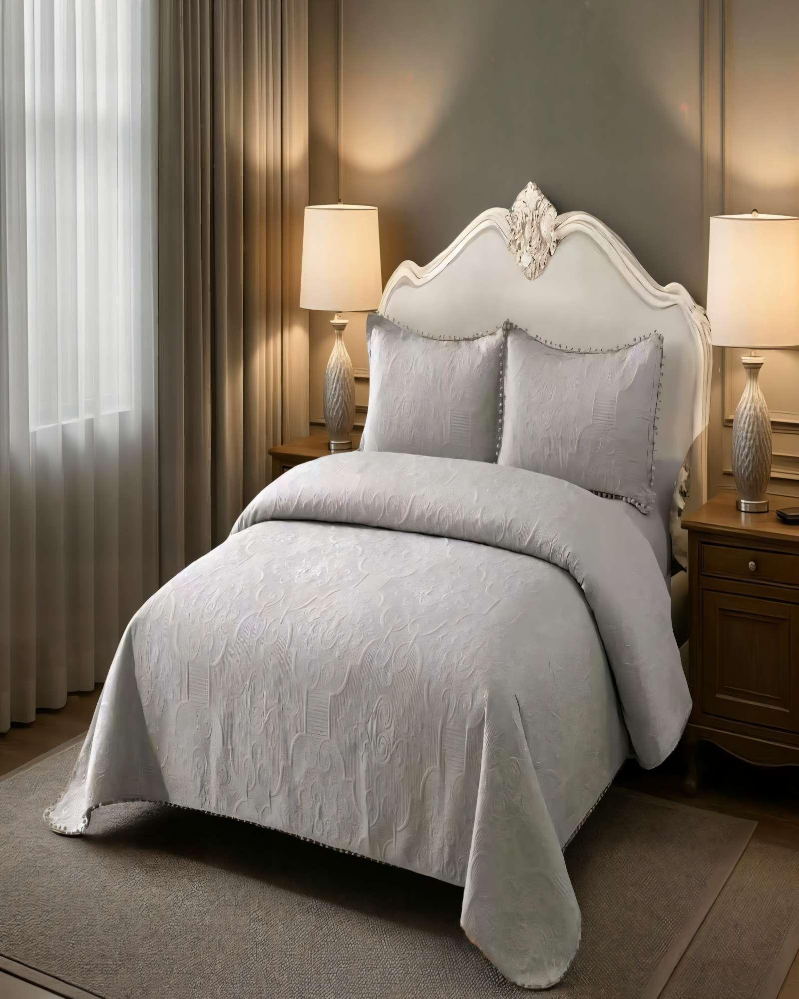 CUBRECAMA QUILT DE VERANO 1,5 PLAZAS CON POMPON COLOR GRIS-3