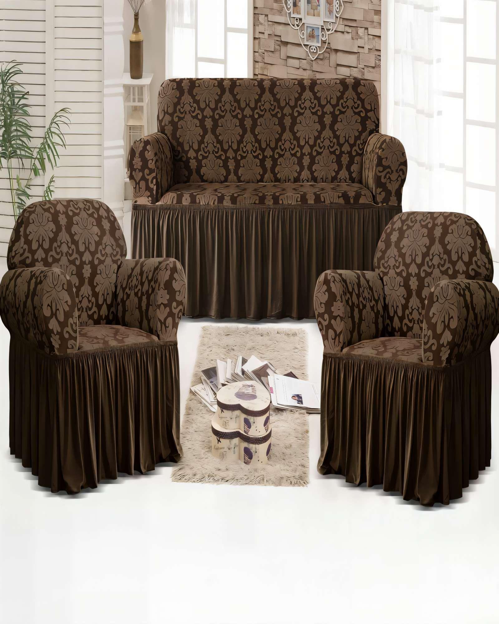 SET DE FUNDAS DE SOFA 3+1+1 CON VELO COLOR MARRON-2