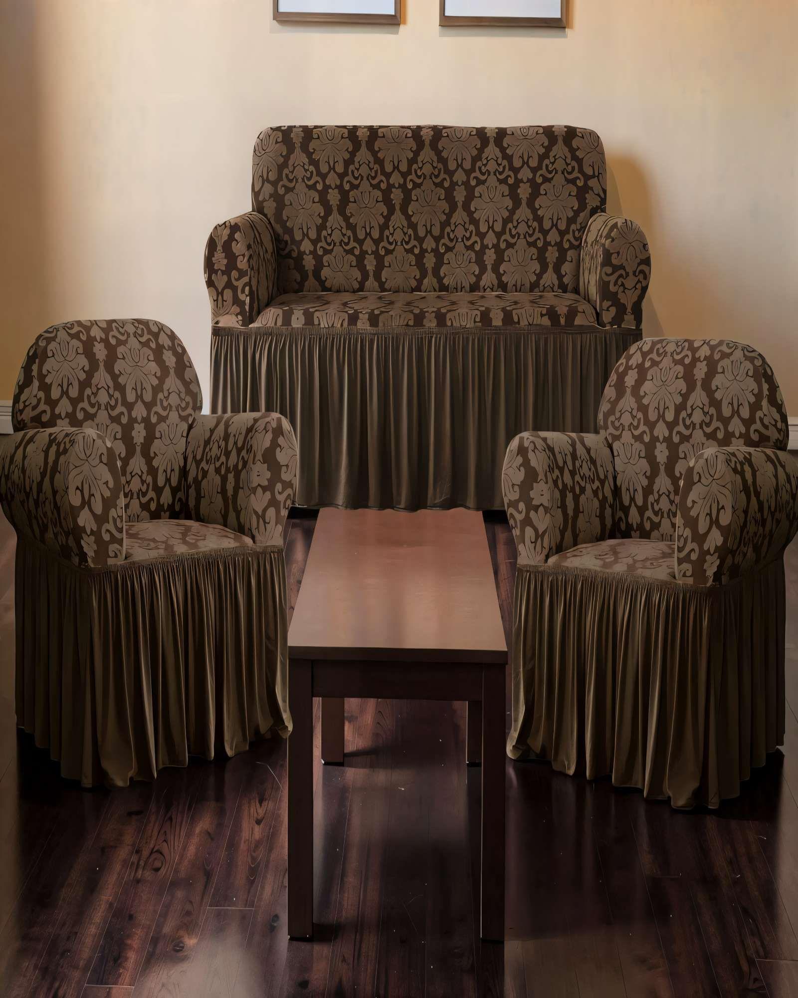 SET DE FUNDAS DE SOFA 3+1+1 CON VELO COLOR MARRON-3