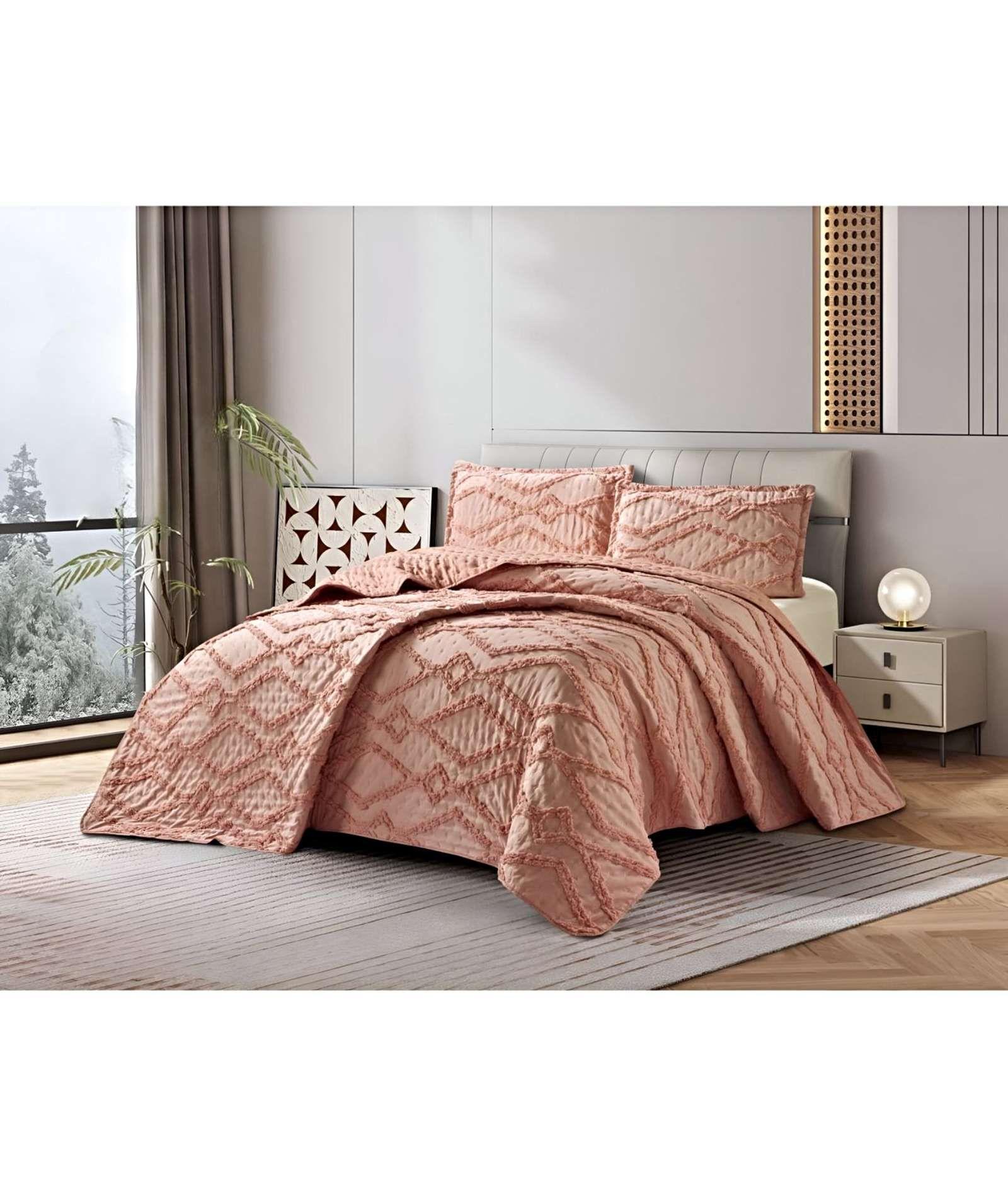 CUBRECAMA QUILT CON DISEÑO GEOMETRICO RELIEVE KING-SUPERKING ROSADO-3