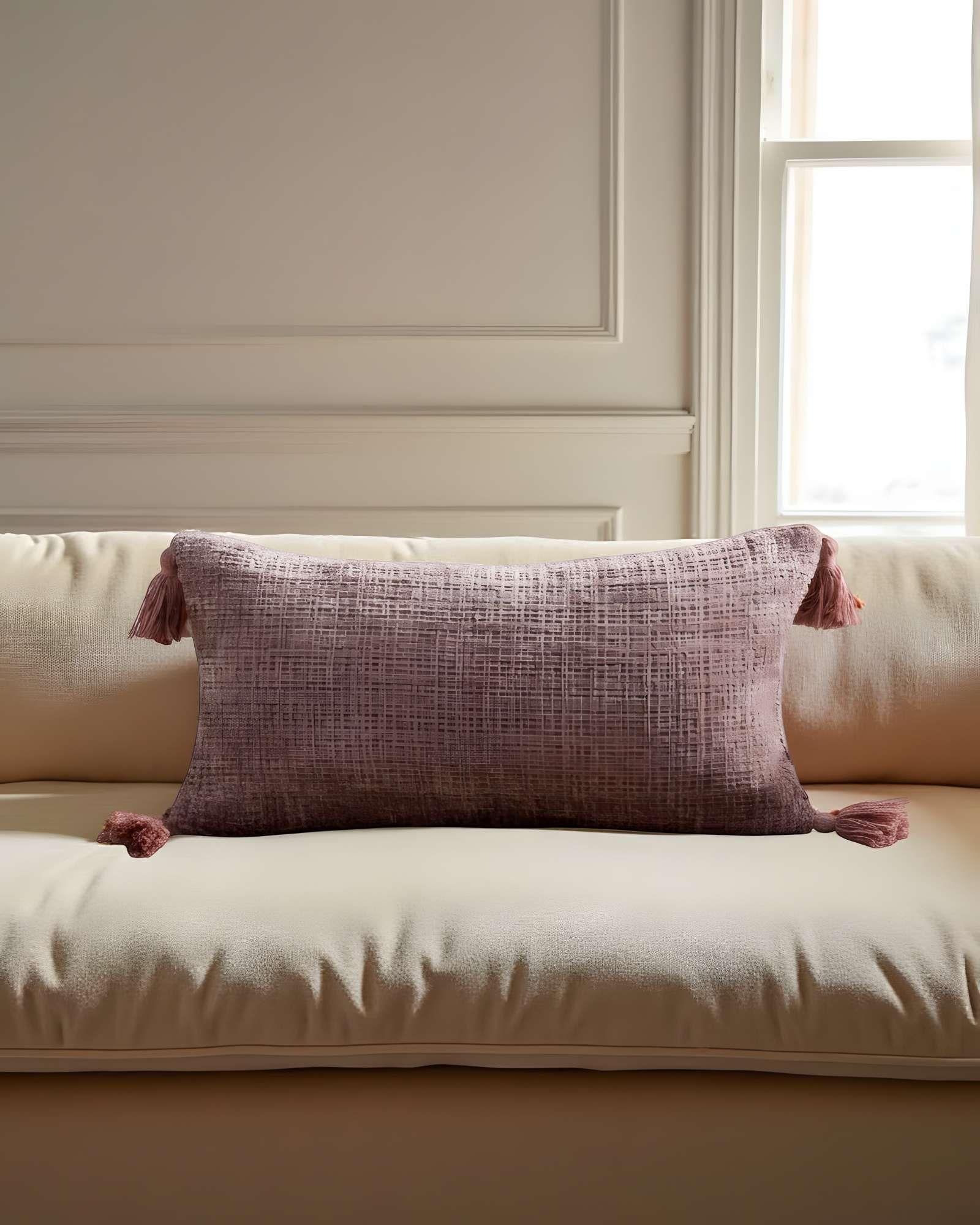 SET DE 2 FUNDAS DE COJIN CHENILLE CON BORLAS 30X50 ROSA-2