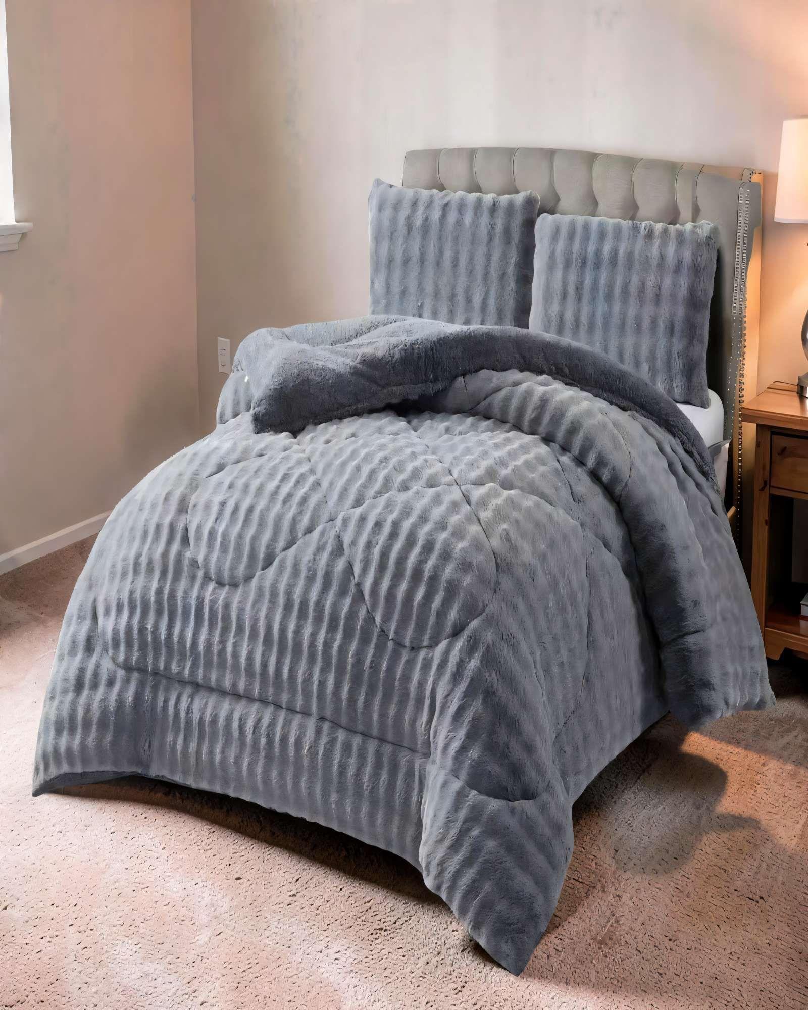 COBERTOR IMITACION DE PIEL DE CONEJO 2 PLAZA COLOR GRIS CLARO-2