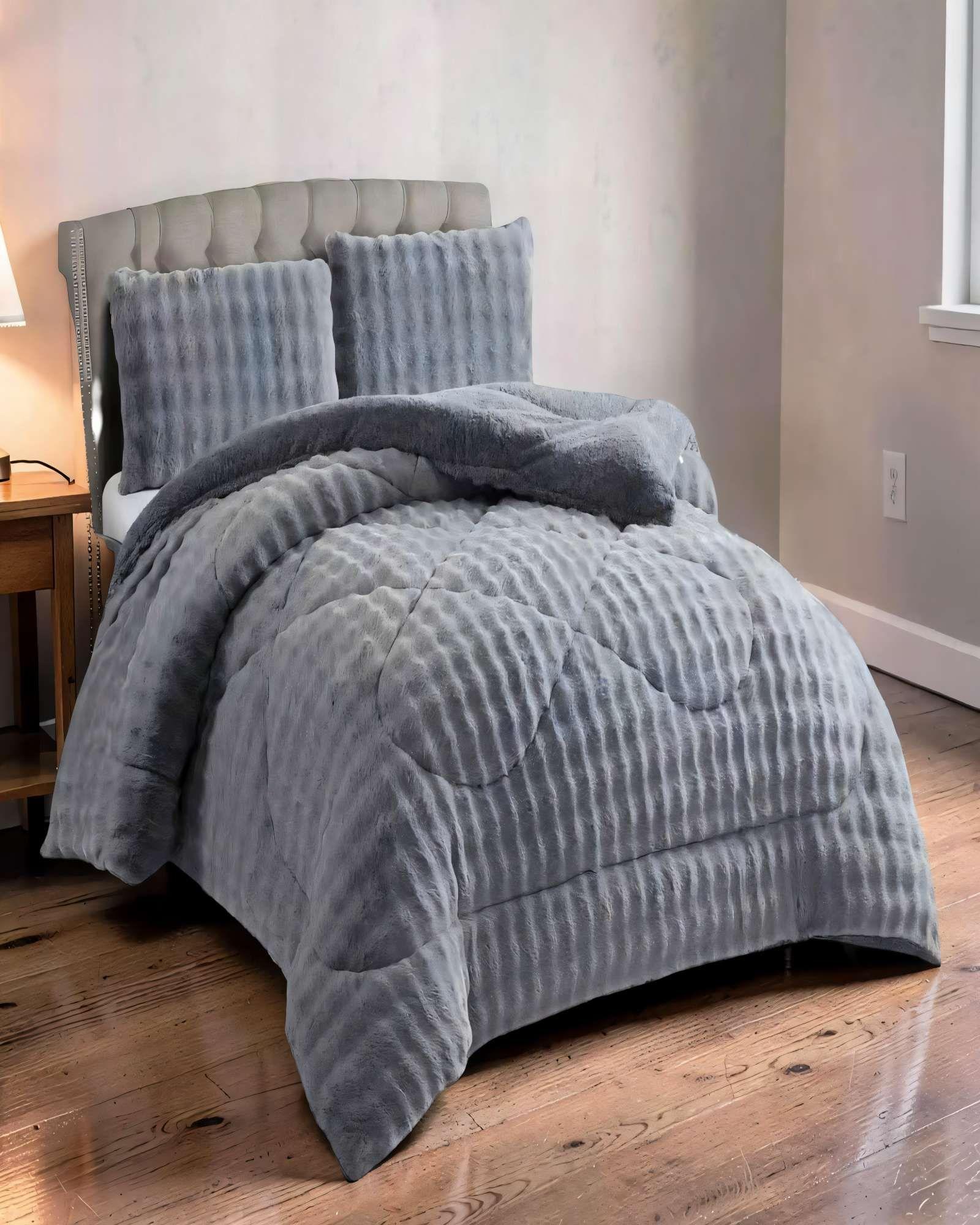 COBERTOR IMITACION DE PIEL DE CONEJO 2 PLAZA COLOR GRIS CLARO-3