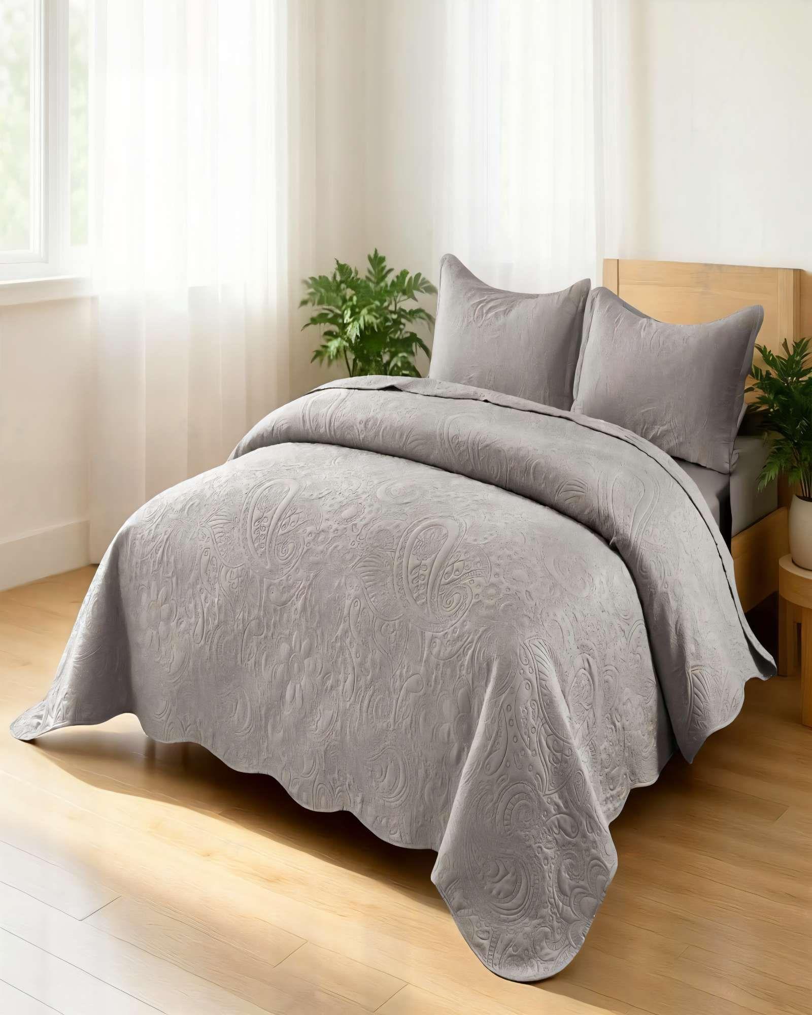 CUBRECAMA QUILT DE VERANO 1,5 PLAZAS CON RELIEVE COLOR BEIGE-2