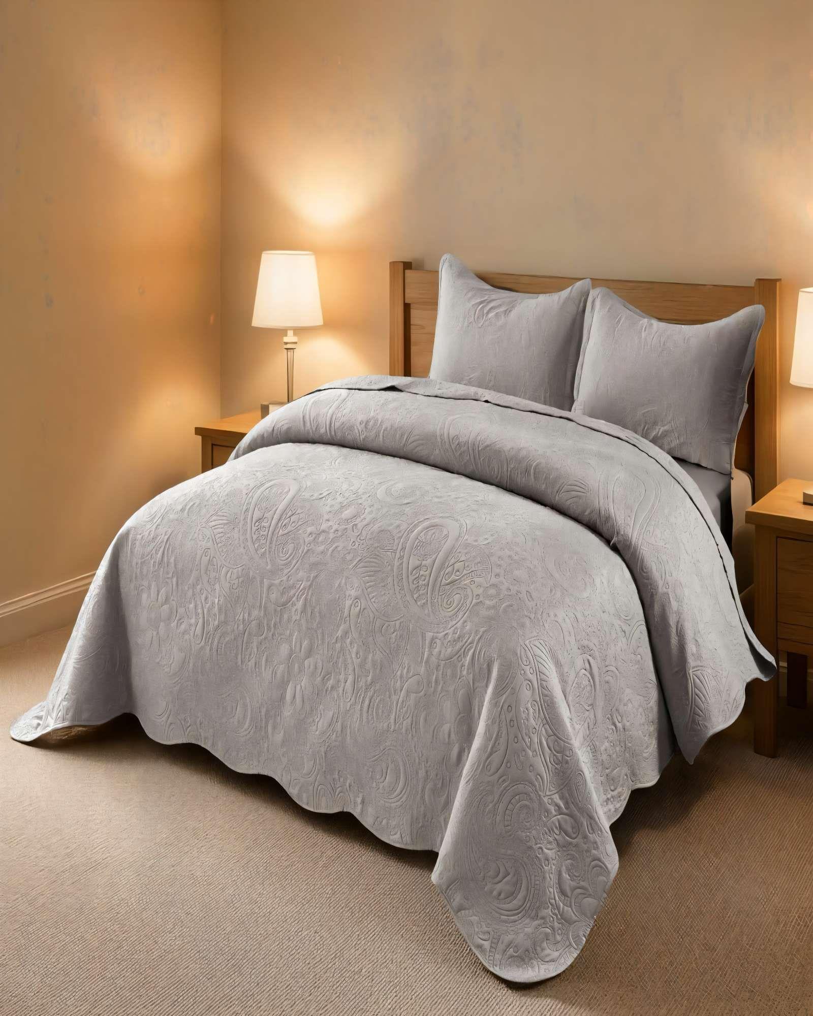 CUBRECAMA QUILT DE VERANO 1,5 PLAZAS CON RELIEVE COLOR BEIGE-3