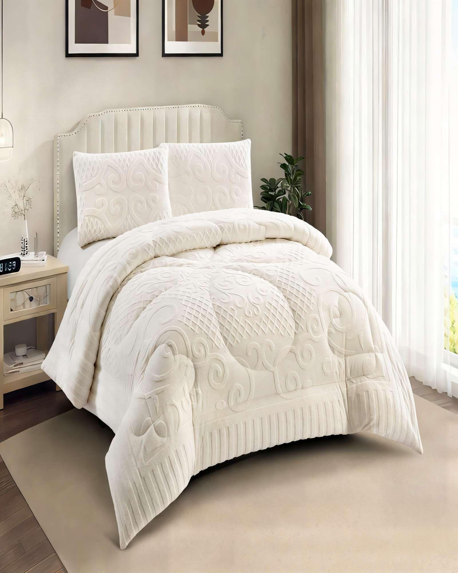 PLUMON CON TEXTURA DE RELIEVE  2 PLAZA COLOR BLANCO-2