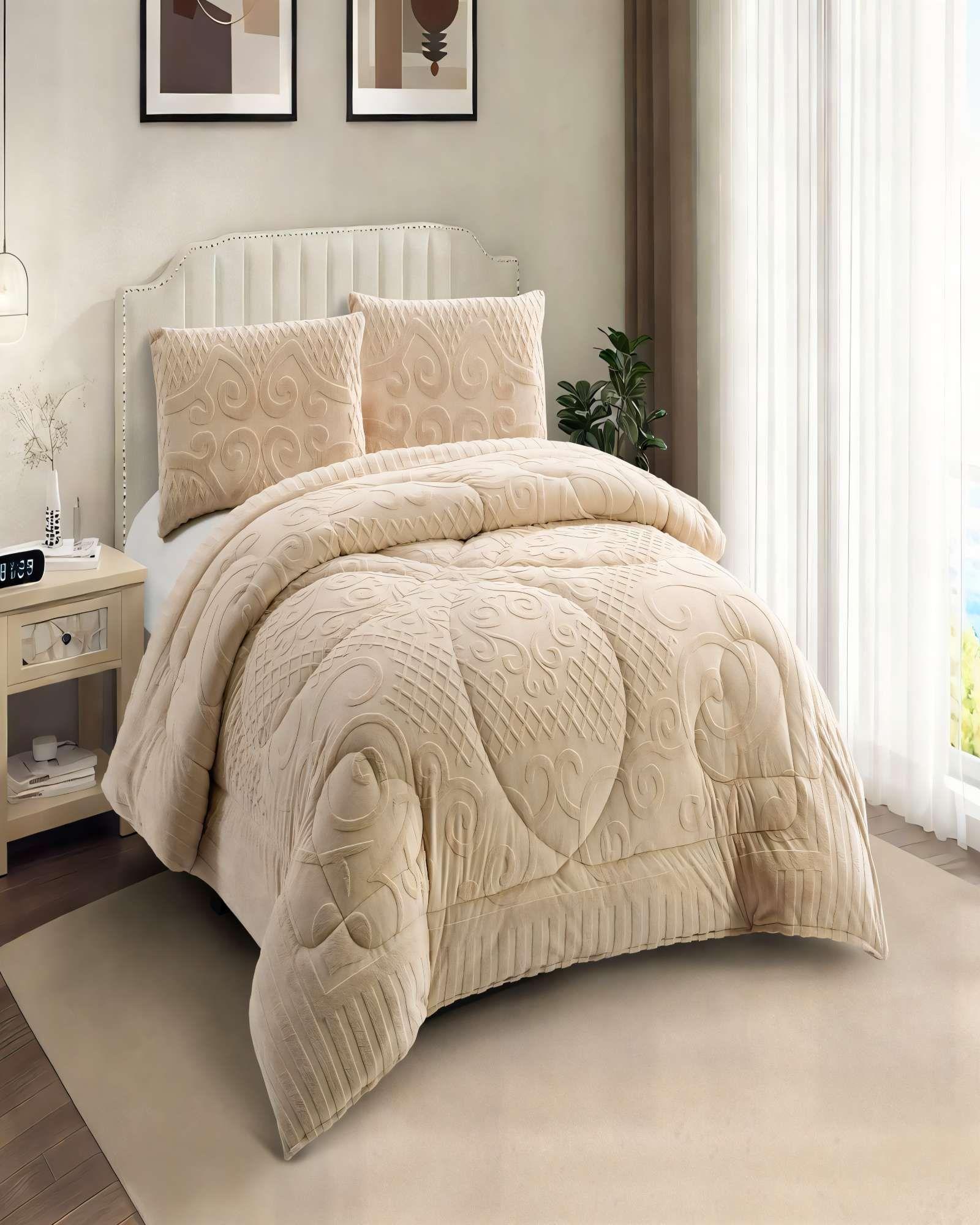 PLUMON CON TEXTURA DE RELIEVE  2 PLAZA COLOR BEIGE -2