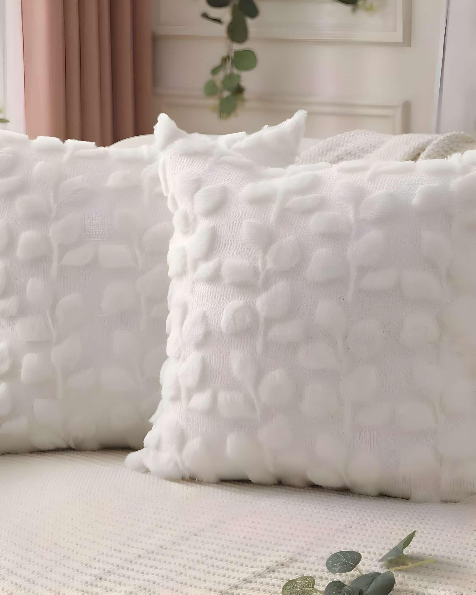 PACK DE 4 FUNDAS PELUDA DISEÑO HOJAS BLANCO-2