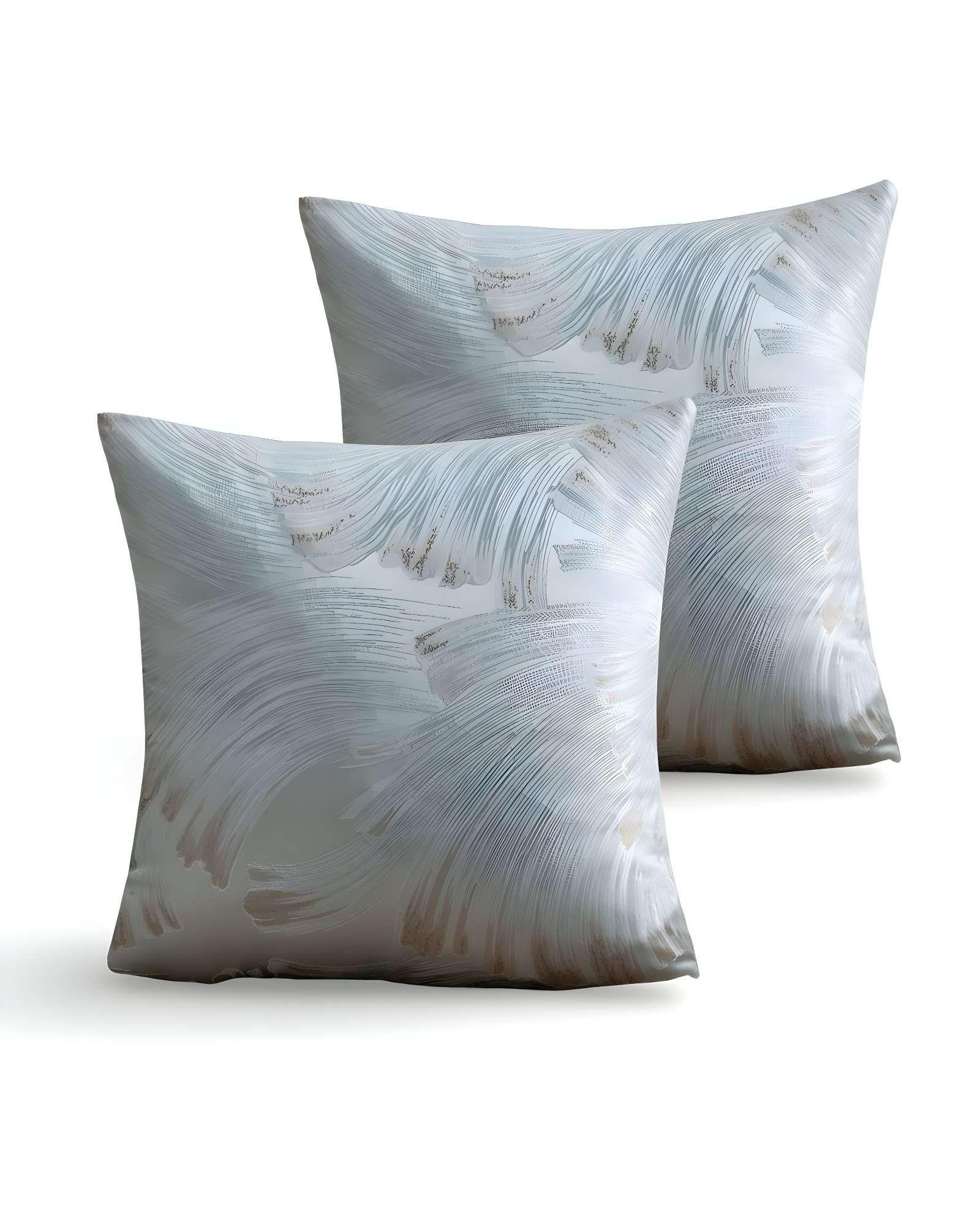 PACK DE 2 FUNDAS DE COJINES SATIN DISEÑO HOJAS 45CM X 45 CM CELESTE-2