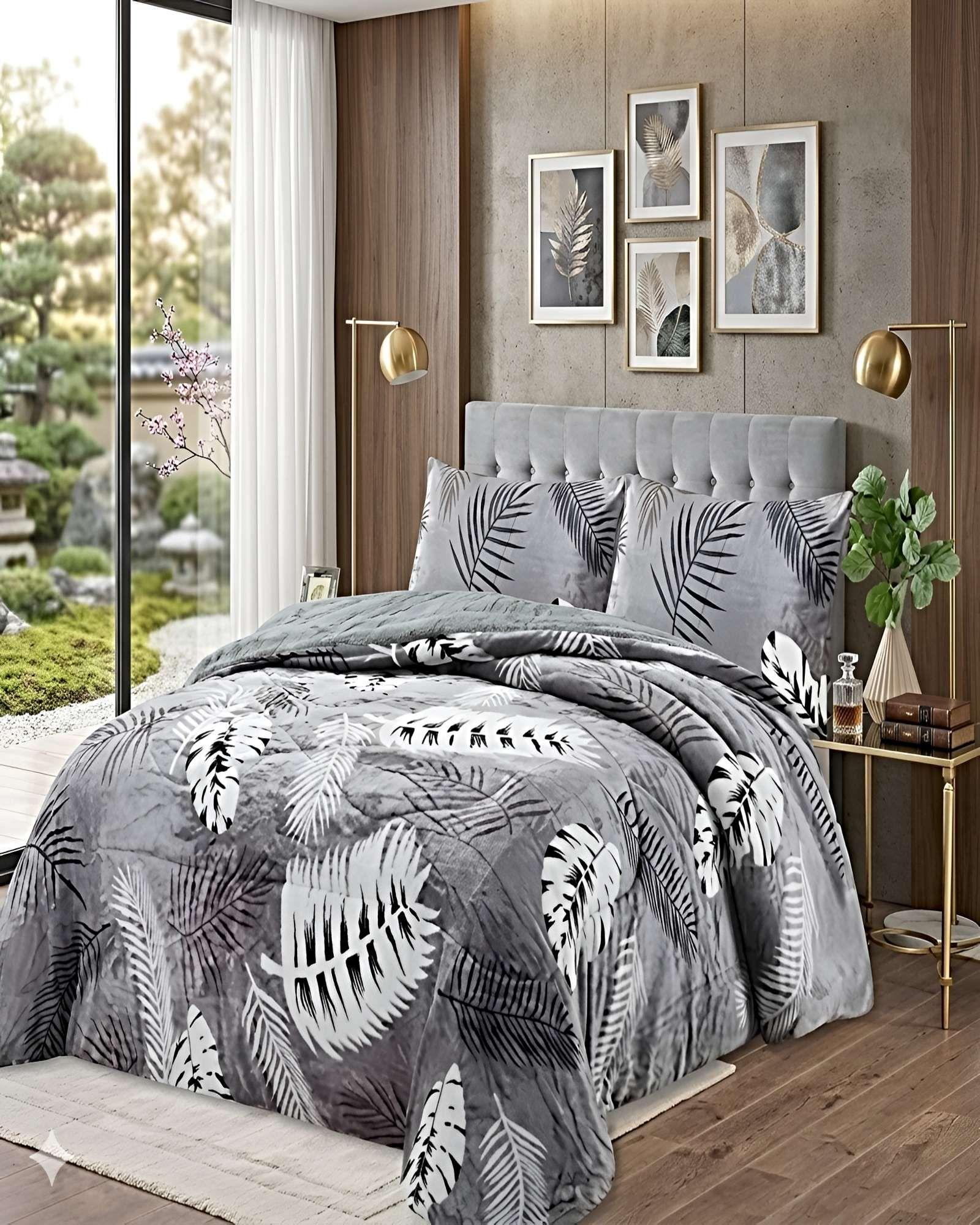 COBERTOR DE INVIERNO PLUSH 1.5 PLAZA 180X200CM GRIS CLARO 1-2