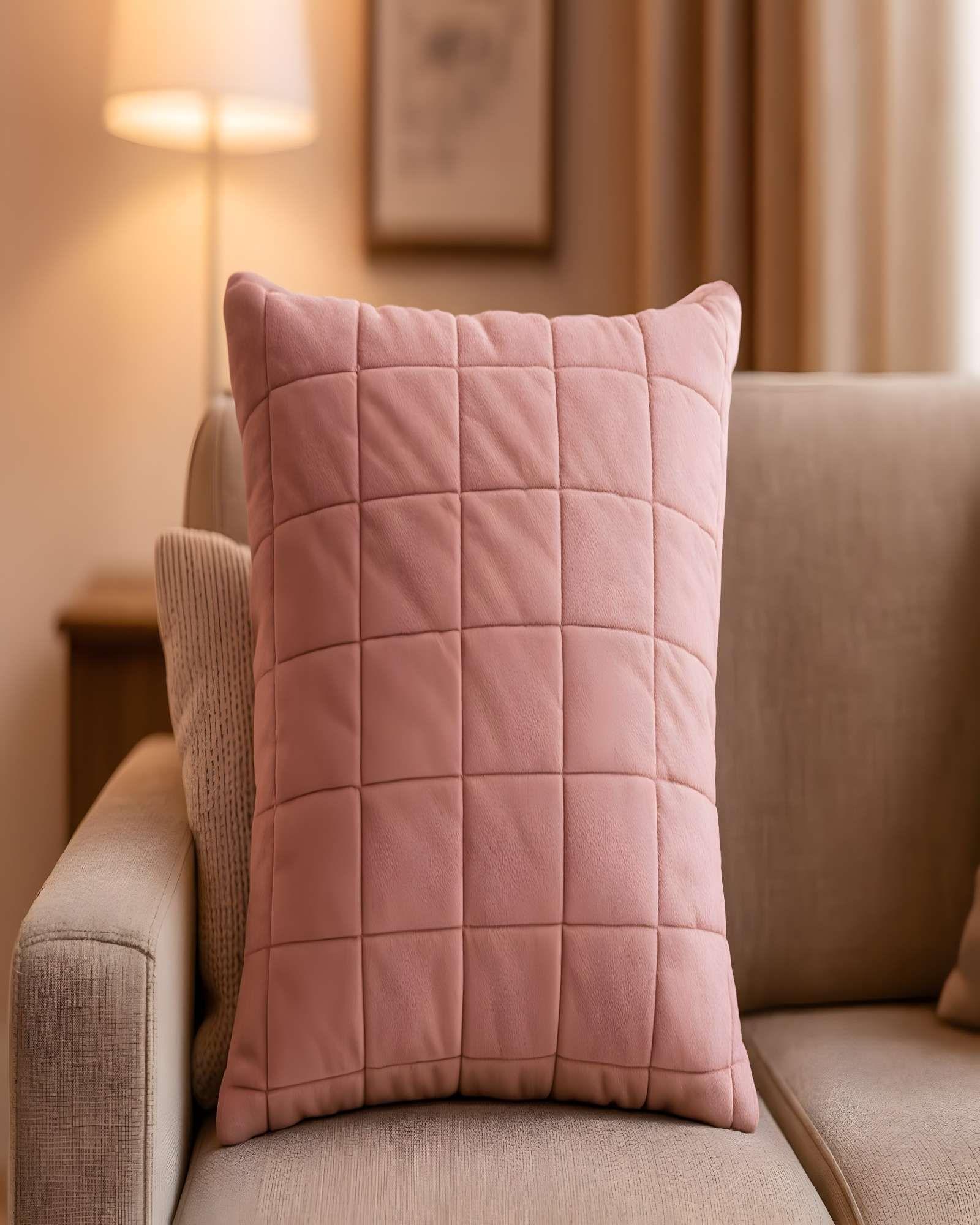 SET DE 2 FUNDAS DE COJIN TERCIOPELO GRID 45X45 ROSA-3