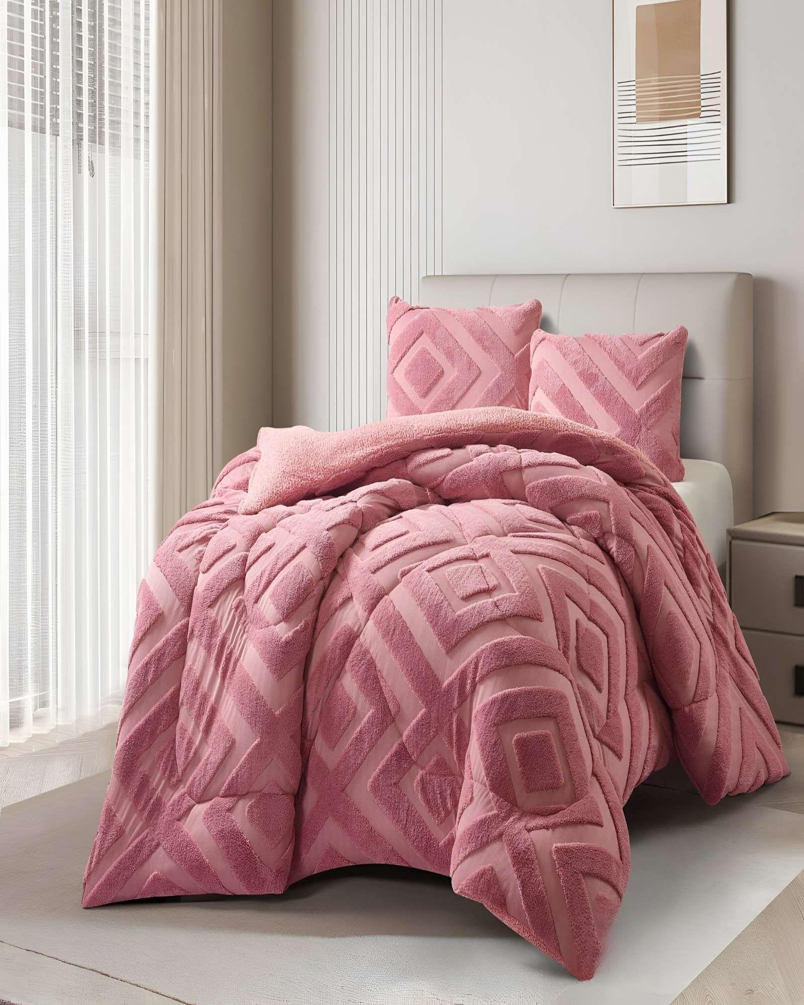 COBERTOR DE JACQUERD CUTTING CON CHIPORRO KING 250X270CM ROSA B9-2