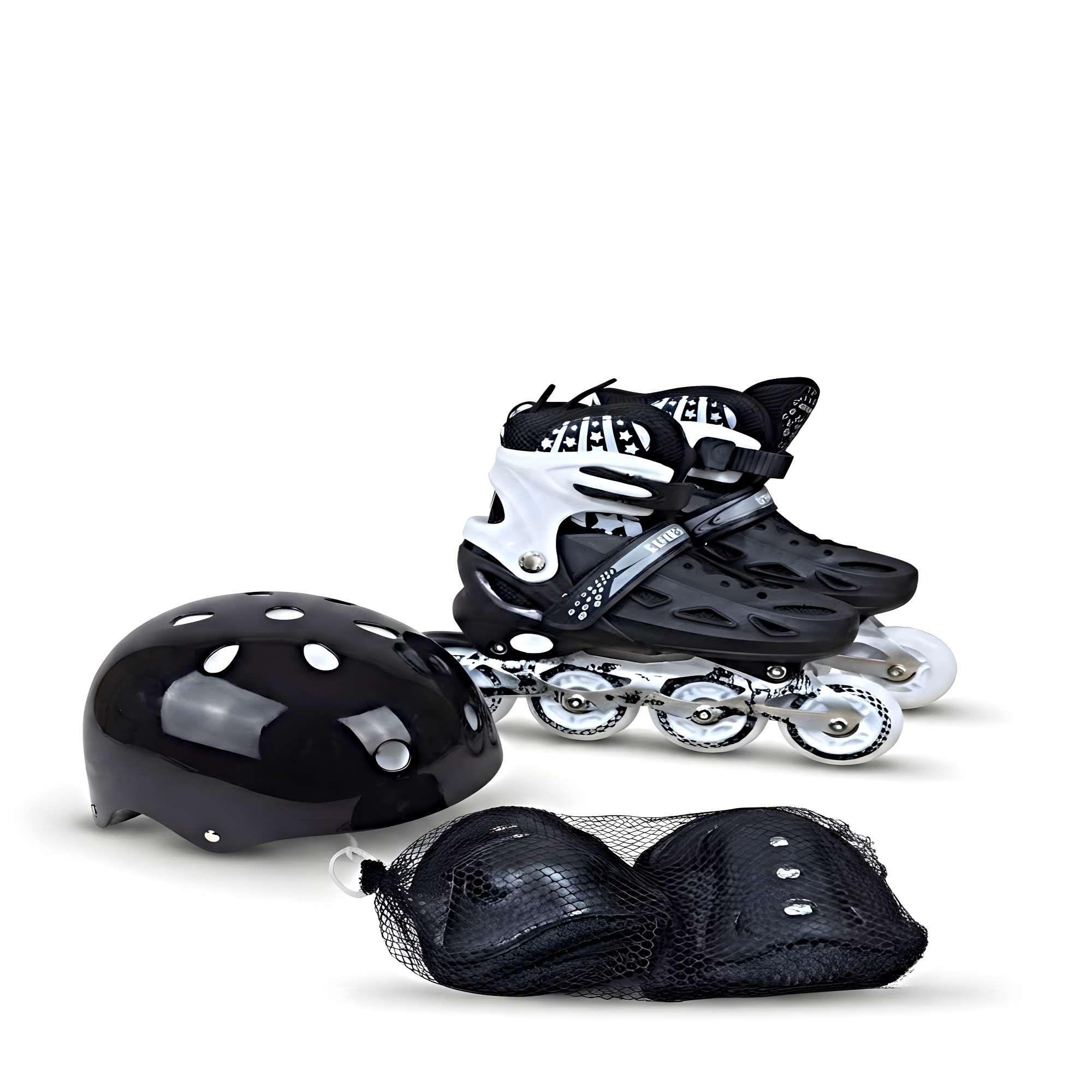 KIT  DE PATINES CON CASCO Y PROTECCIONES TALLA M (35-38) NEGRO-2