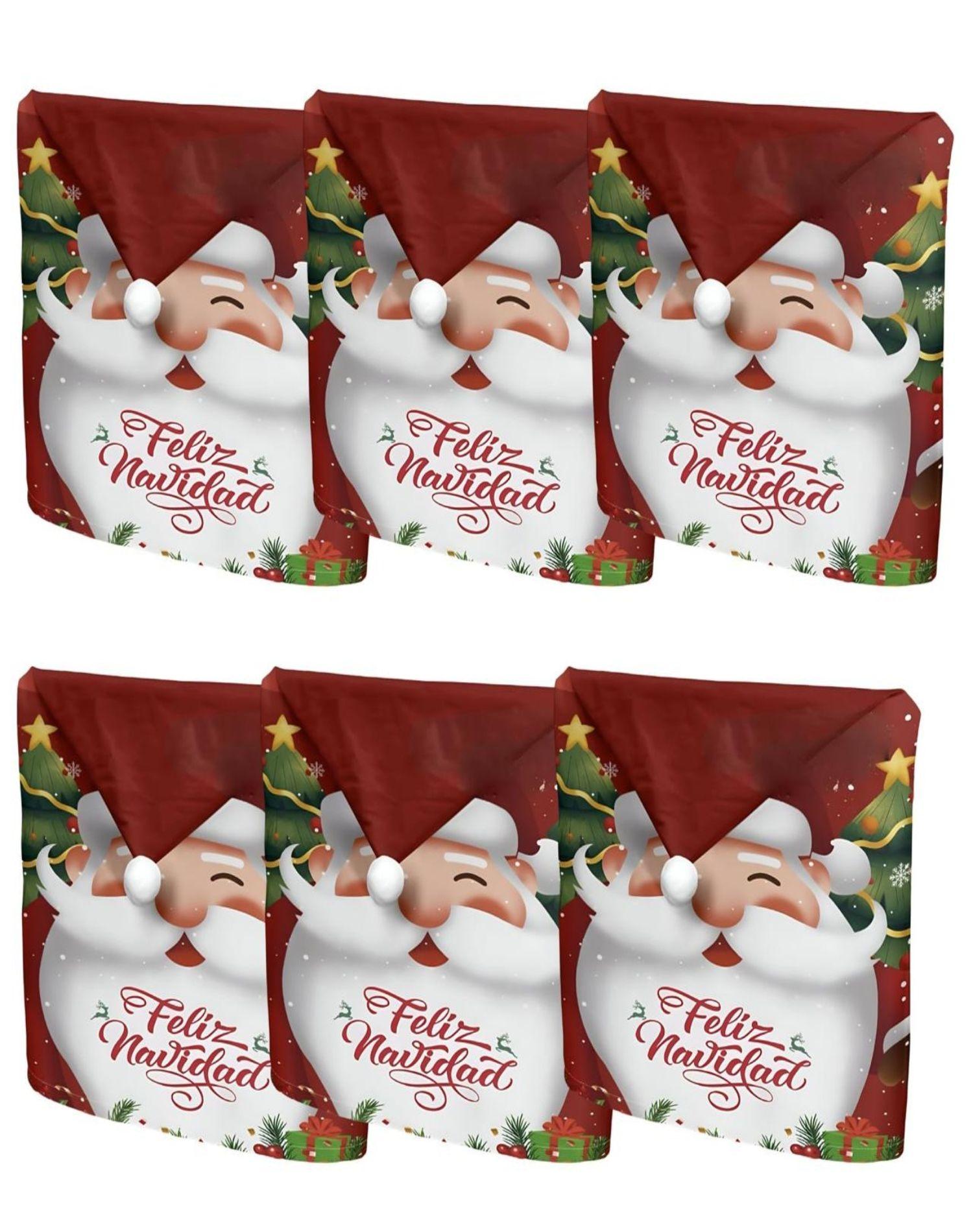 Pack 6 fundas de respaldo de sillas navidad con pompón 25n4-1