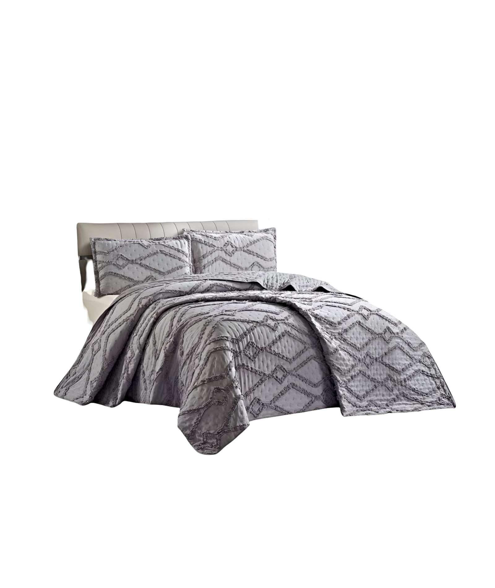 CUBRECAMA QUILT CON DISEÑO GEOMETRICO RELIEVE 2 PLAZAS GRIS-0
