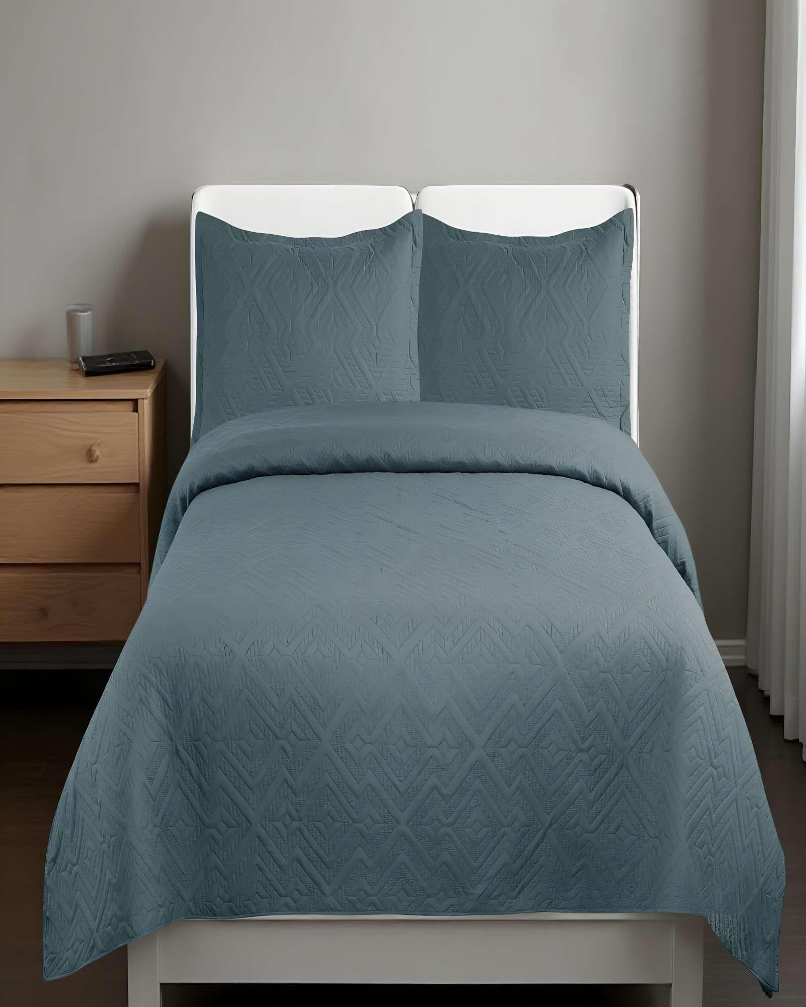 CUBRECAMA QUILT DE VERANO CON COLORES LISOS KING GRIS OSCURO-3