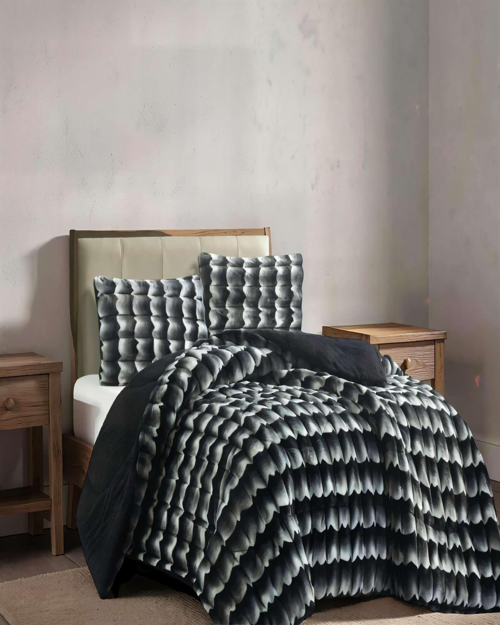 COBERTOR IMITACION DE PIEL DE CONEJO CON DISEÑO 2PLAZA COLOR NEGRO-3