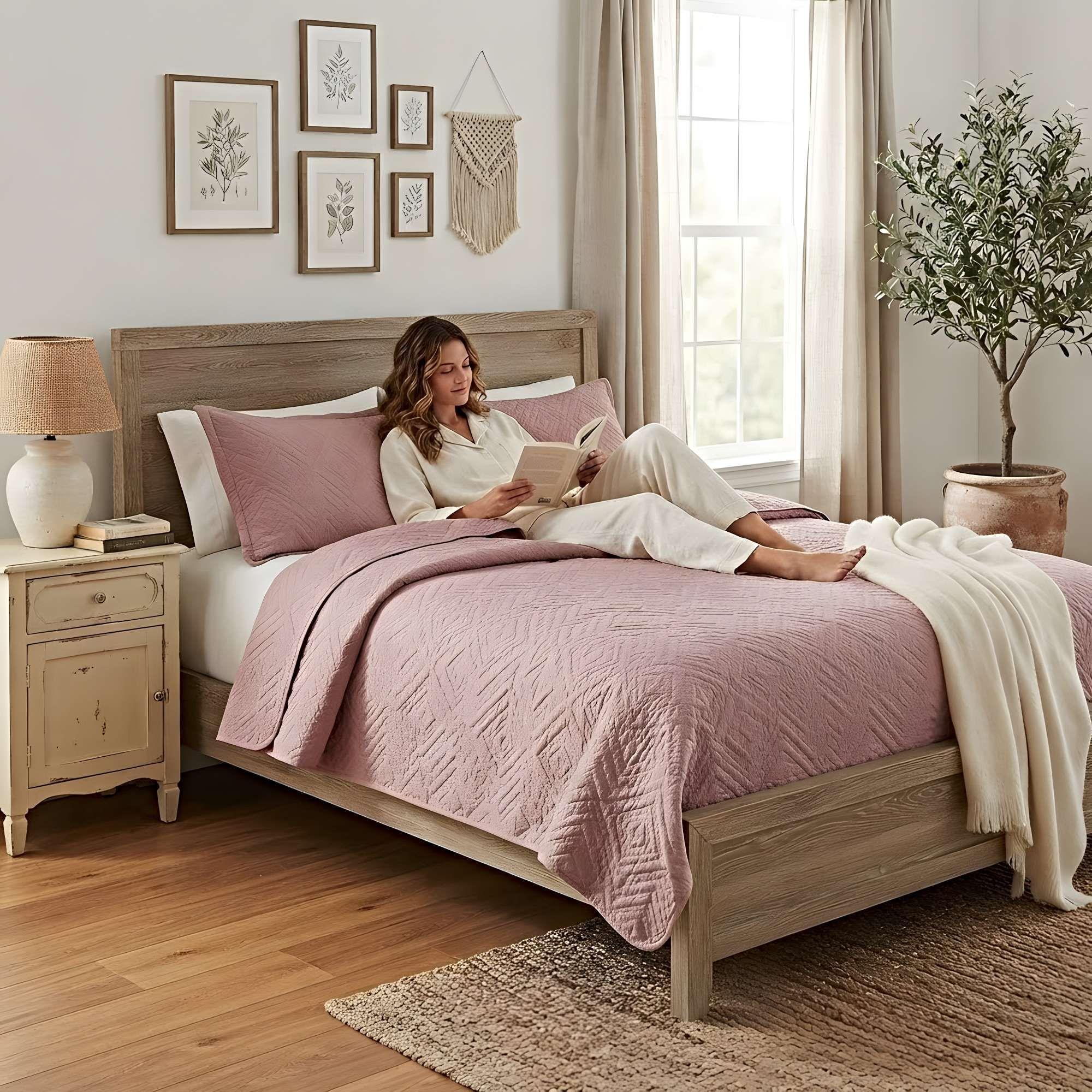 CUBRECAMA QUILT DE VERANO CON COLORES LISOS SUPER-KING ROSA-2