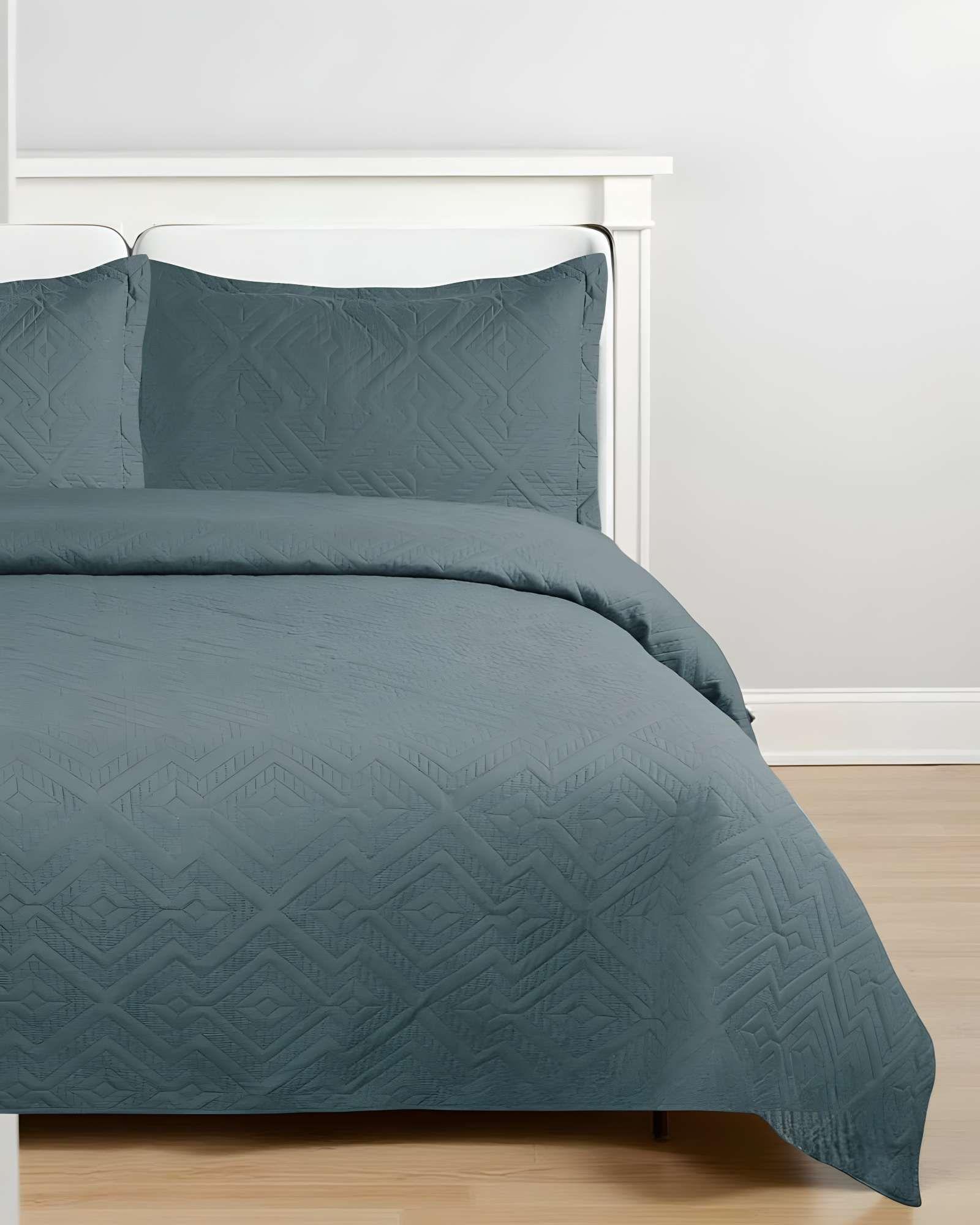 CUBRECAMA QUILT DE VERANO CON COLORES LISOS SUPER-KING GRIS OSCURO-2