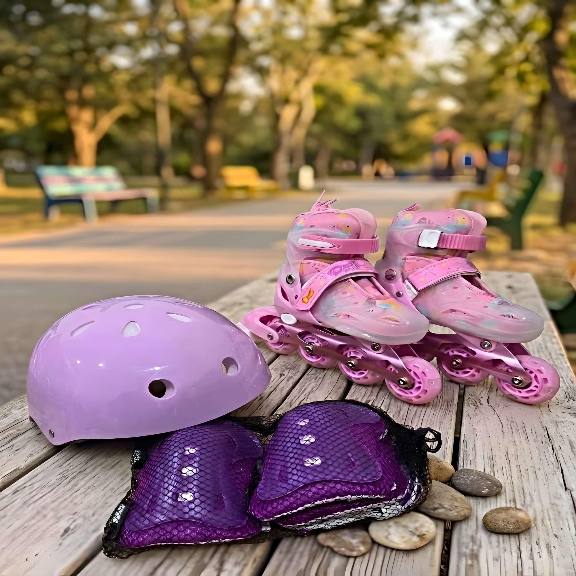 KIT  DE PATINES CON CASCO Y PROTECCIONES TALLA S (26-32) ROSADO-0