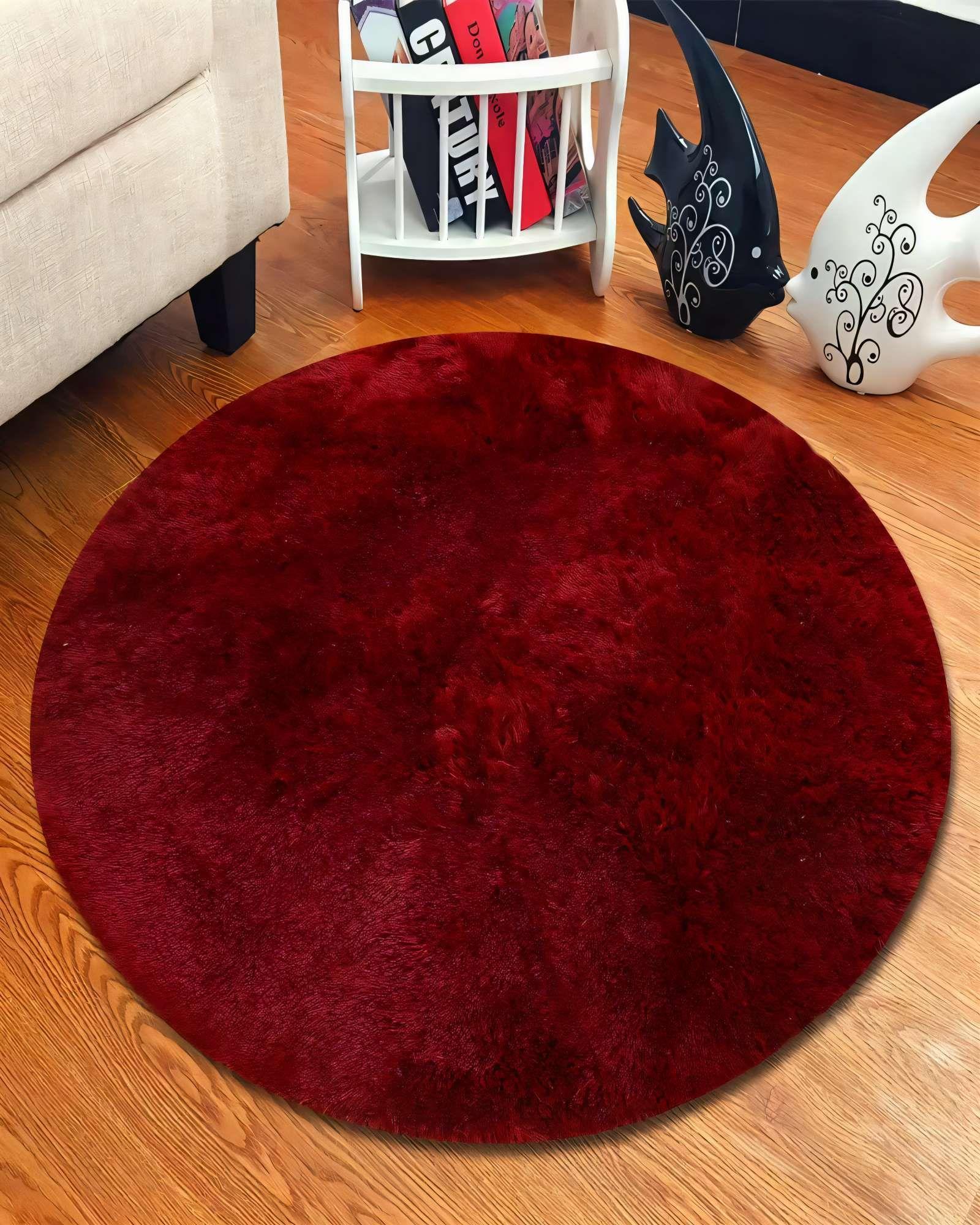 ALFOMBRA REDONDA 150CM X 150CM DECORATIVA COLOR BURDEO-2