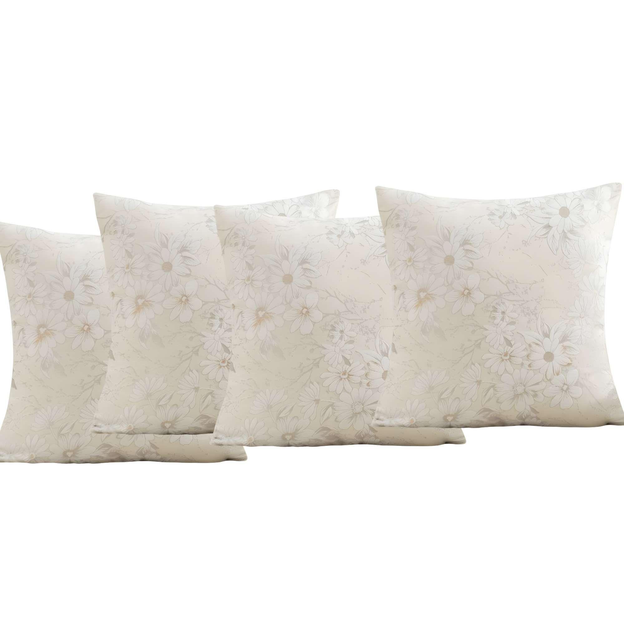 SET DE 4 FUNDAS DE COJIN CON DISEÑO DE FLORES COLOR BEIGE 2-3
