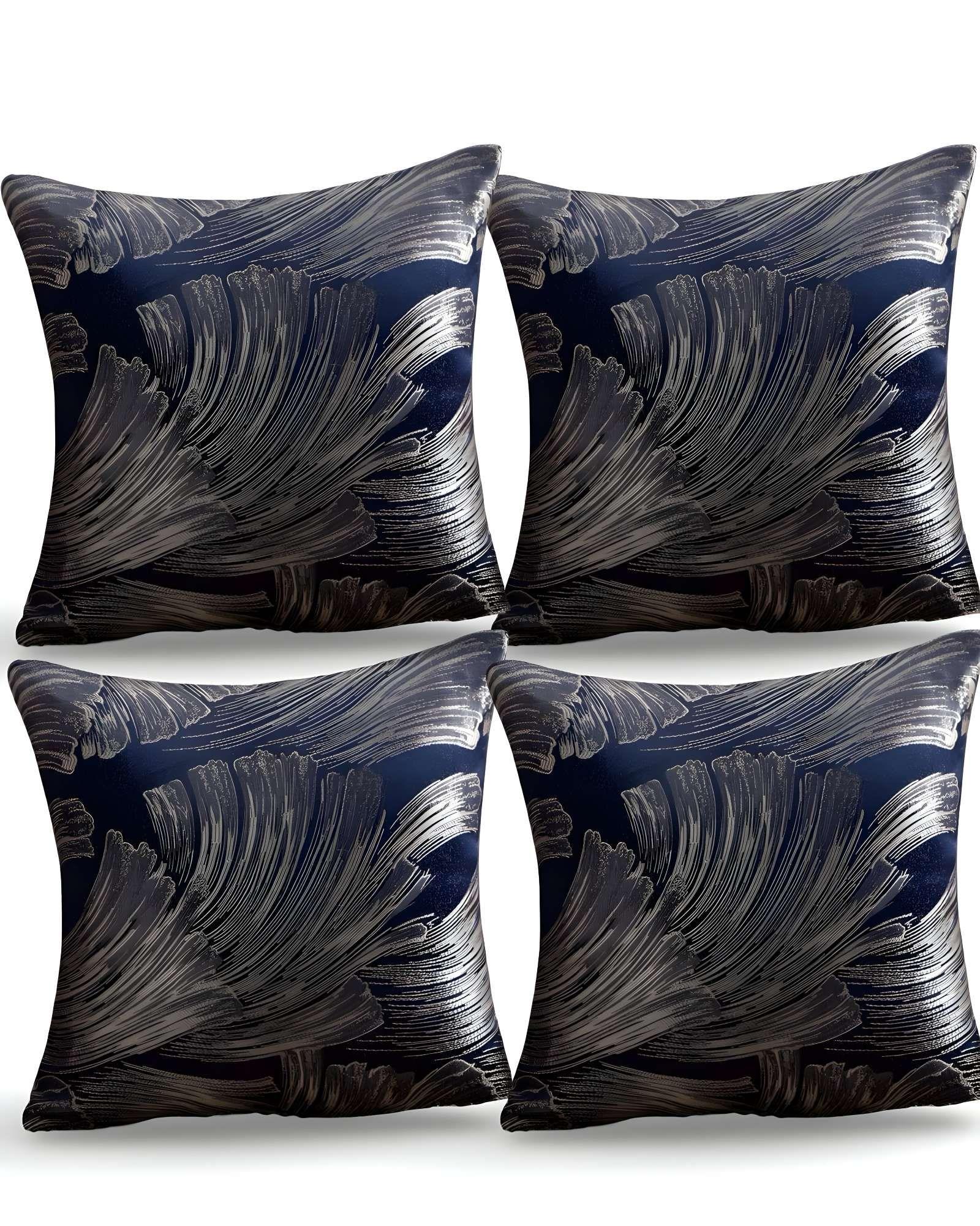 PACK DE 4 FUNDAS DE COJINES SATIN DISEÑO HOJAS 45CM X 45 CM AZUL-0