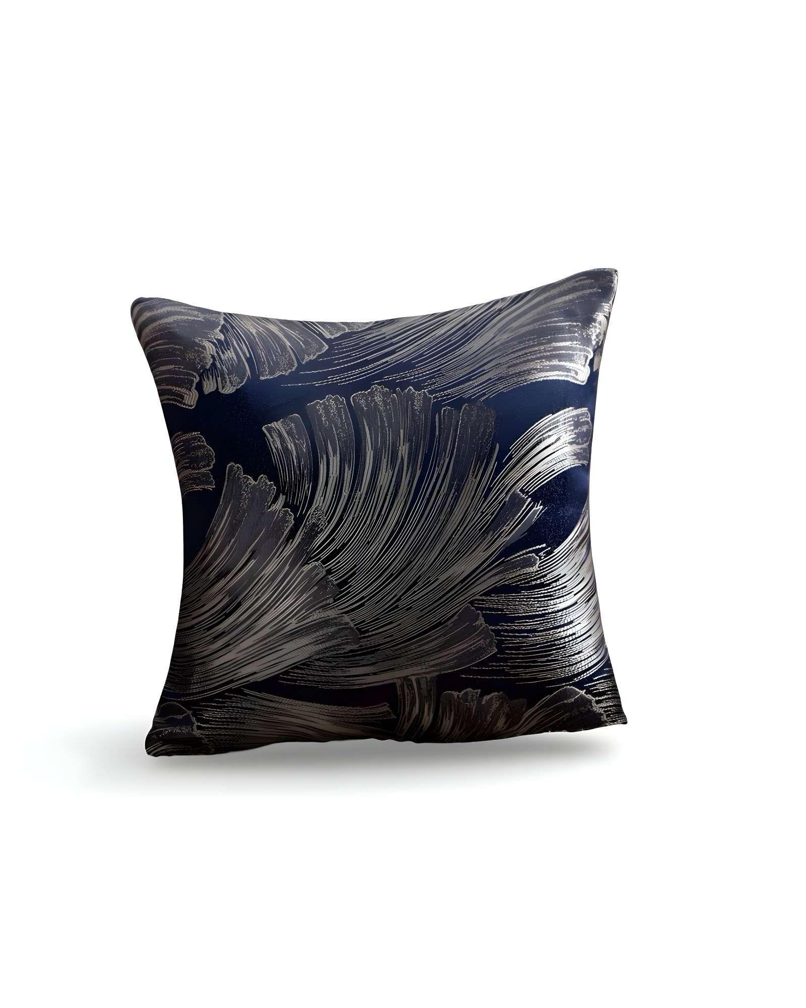 PACK DE 4 FUNDAS DE COJINES SATIN DISEÑO HOJAS 45CM X 45 CM AZUL-1