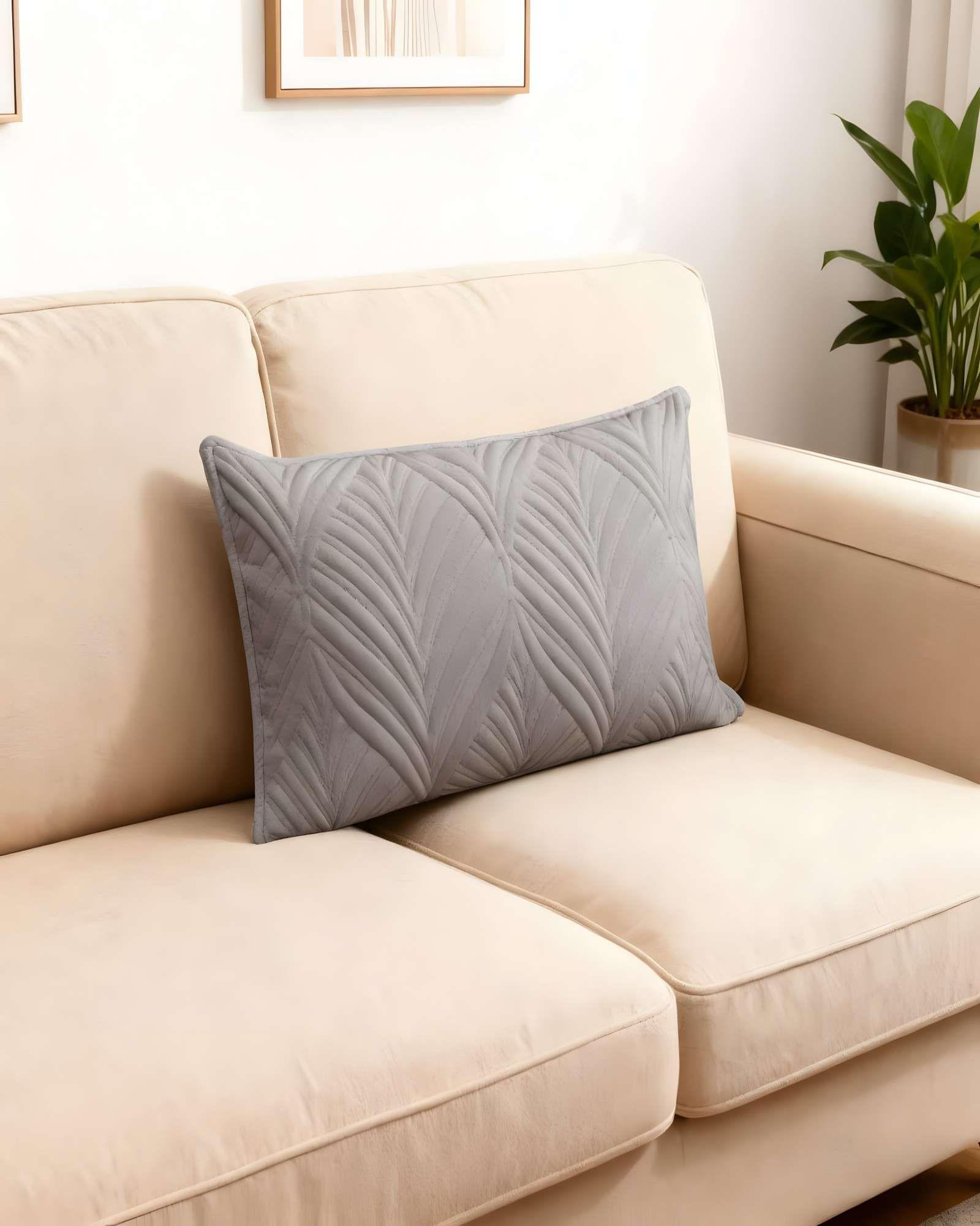 PACK DE 4 FUNDAS DE COJIN SERIE HOJAS 30X50 CM GRIS-2