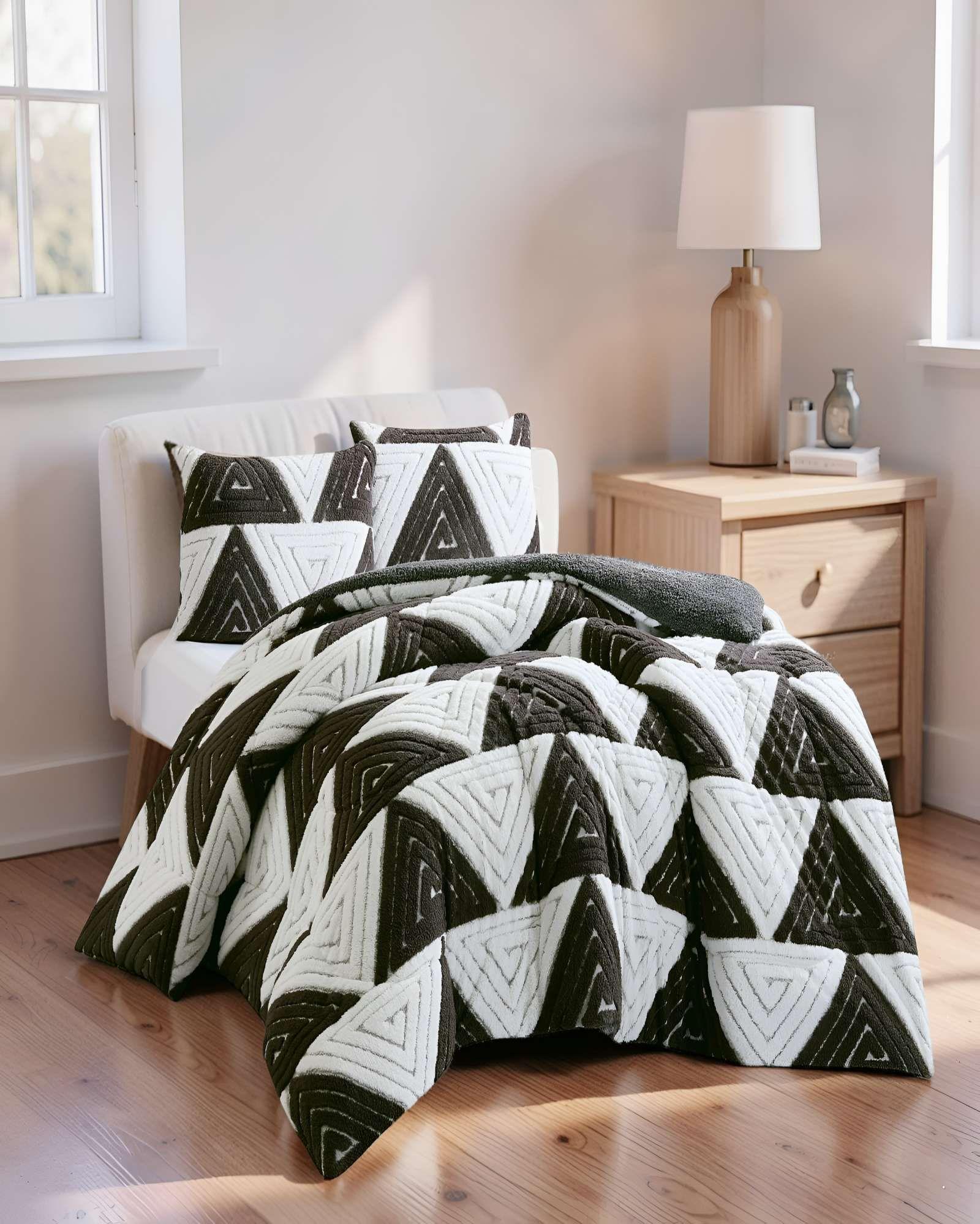 COBERTOR DE JACQUERD CUTTING 2 PLAZAS COLOR BLANCO CON CAFÉ -3