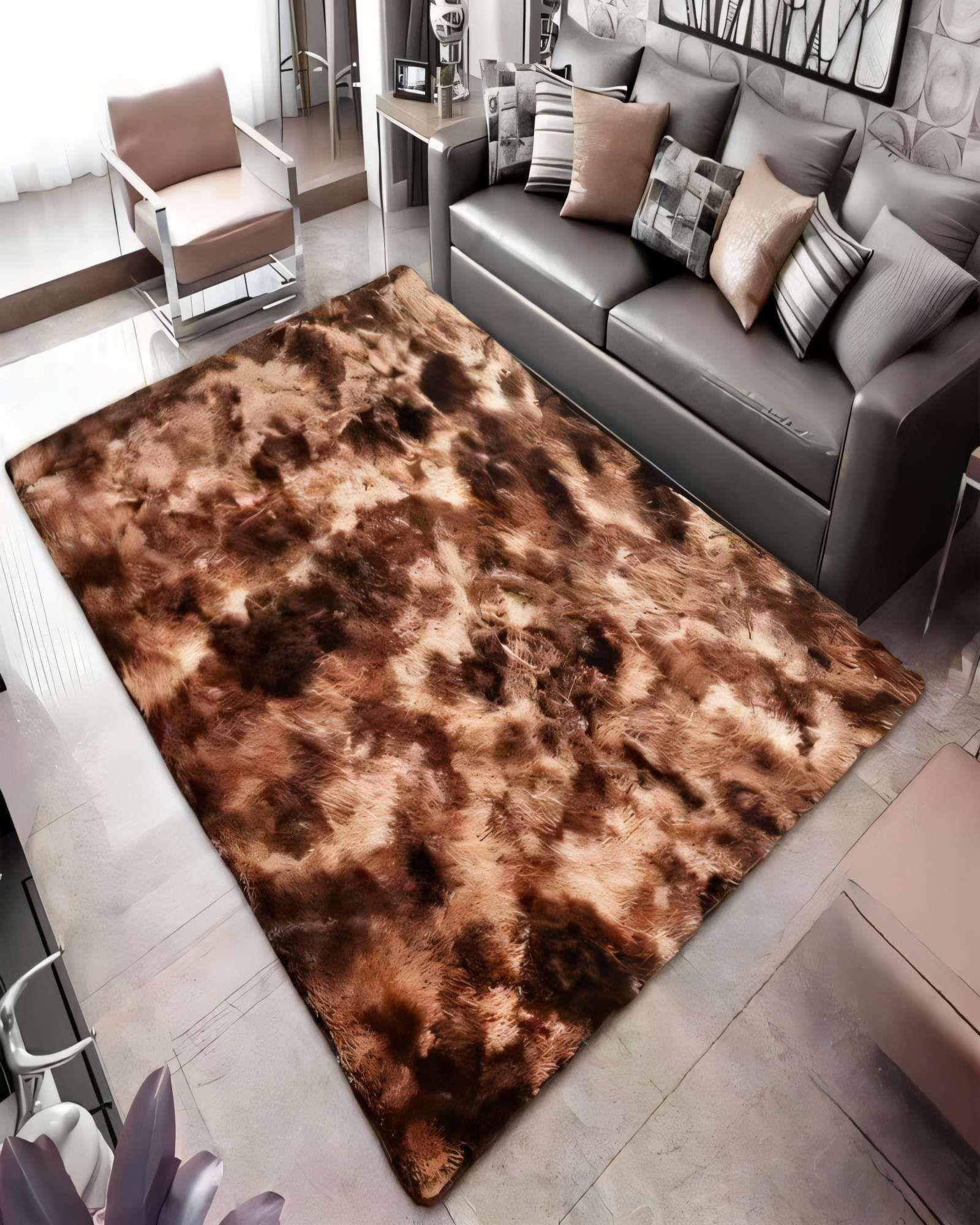 ALFOMBRA PELUDA 200X300 PREMIUM COLOR MARRON CON BLANCO -2