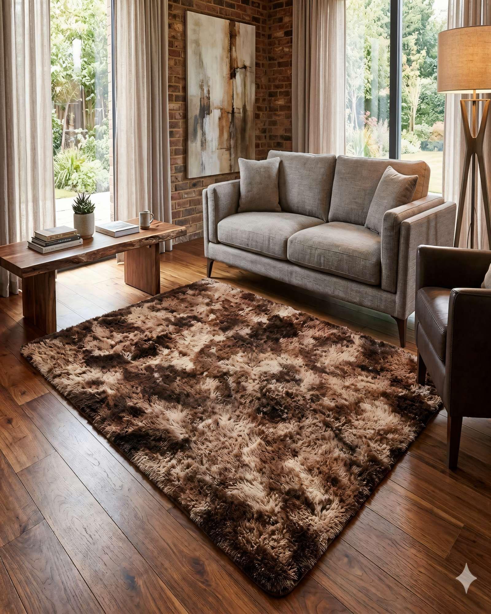 ALFOMBRA PELUDA 200X300 PREMIUM COLOR MARRON CON BLANCO -3