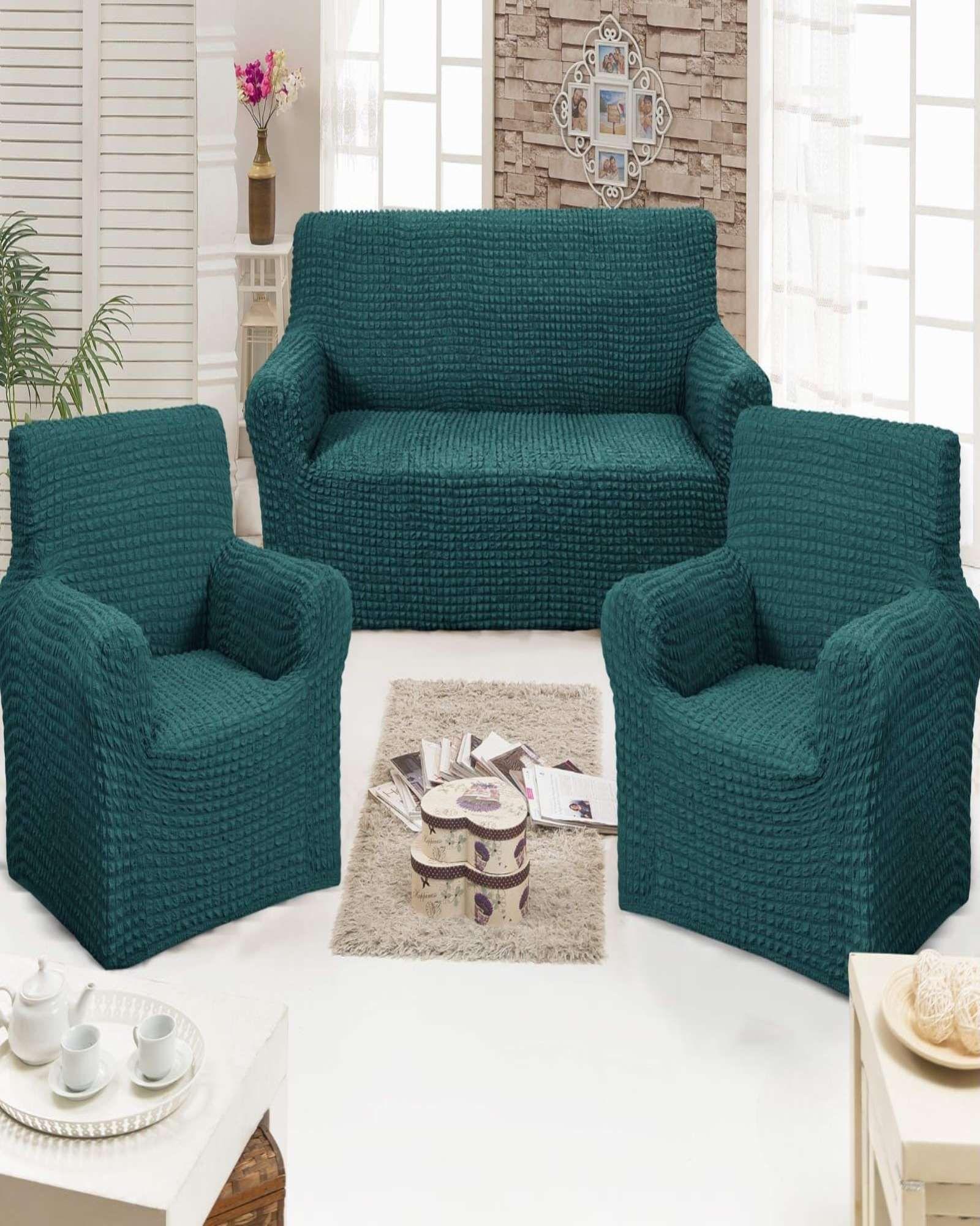 SET DE FUNDAS DE SOFA 3+1+1 - DISEÑO CUADRILLE TURQUESA-3