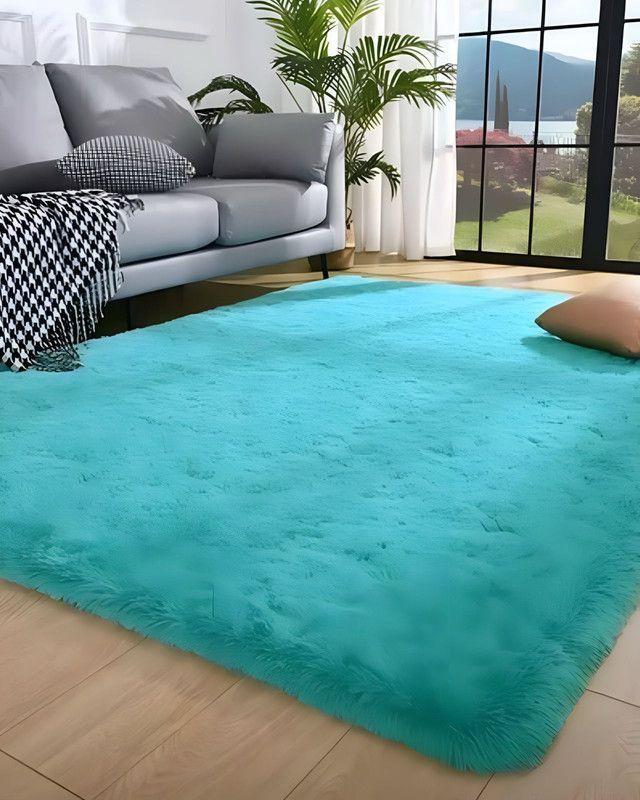 Alfombra peluda Suave 240 x 200 cm Primera Calidad Celeste-2
